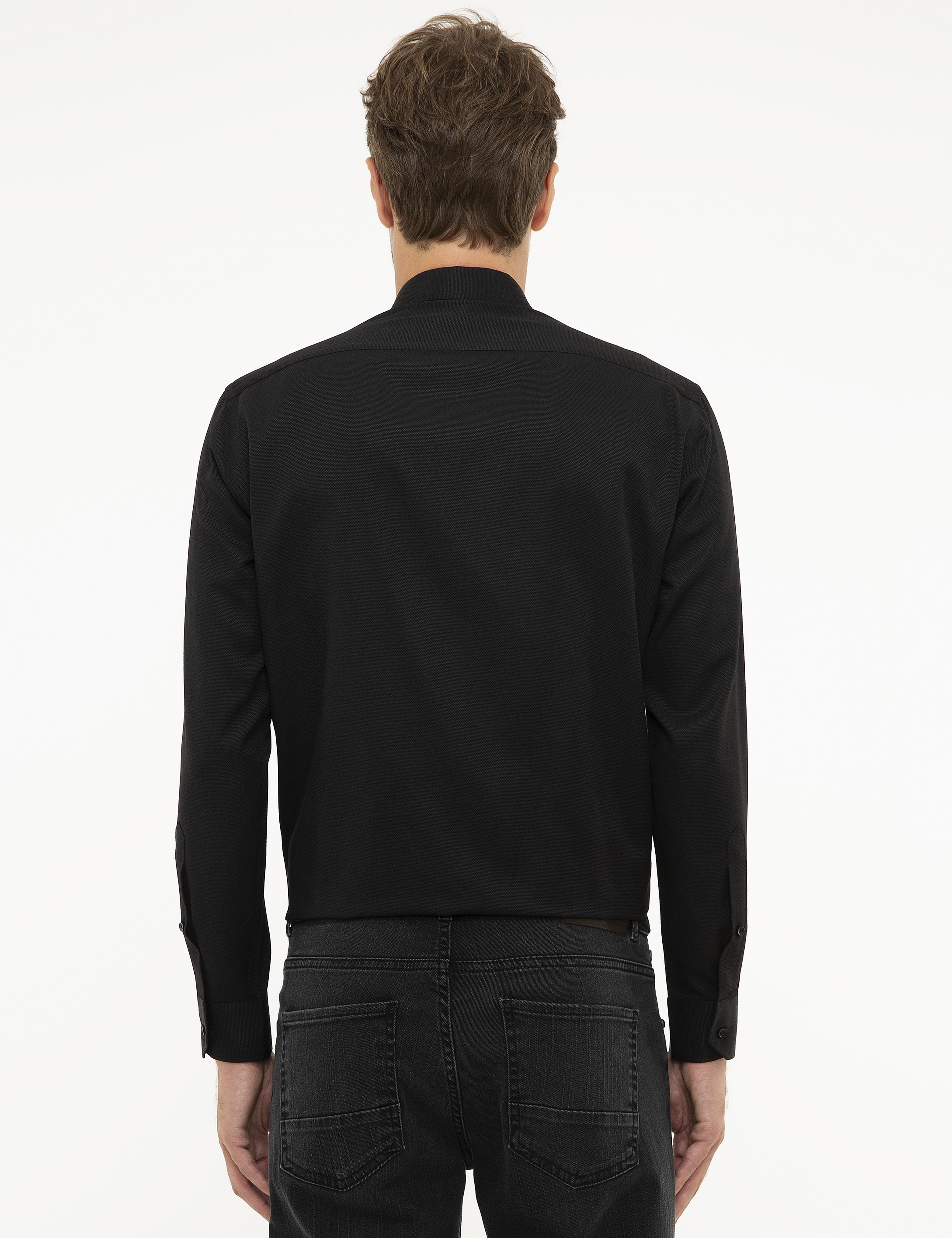 Siyah Regular Fit Uzun Kollu Gömlek - Image 3