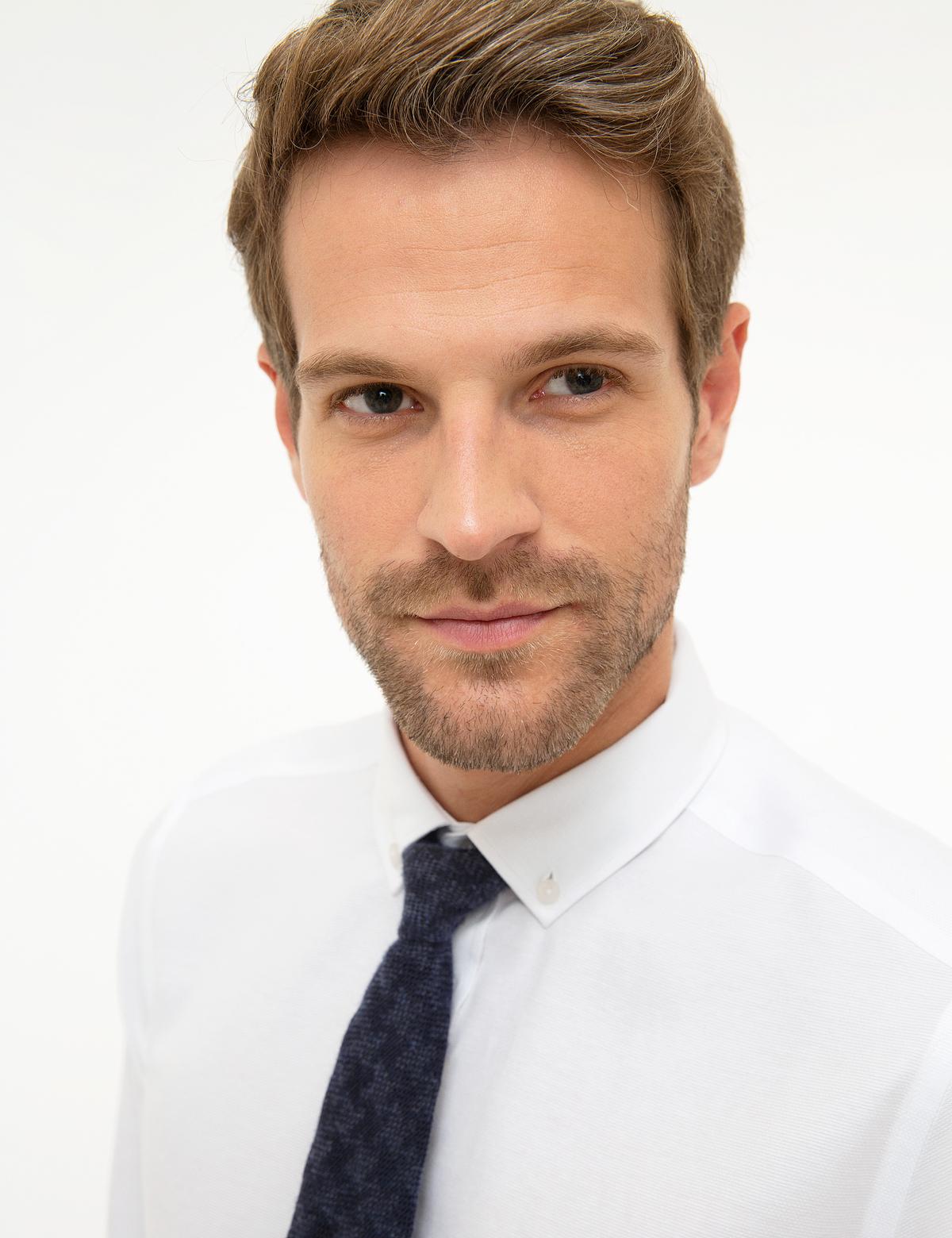 Beyaz Slim Fit Armürlü Gömlek - 50209664002