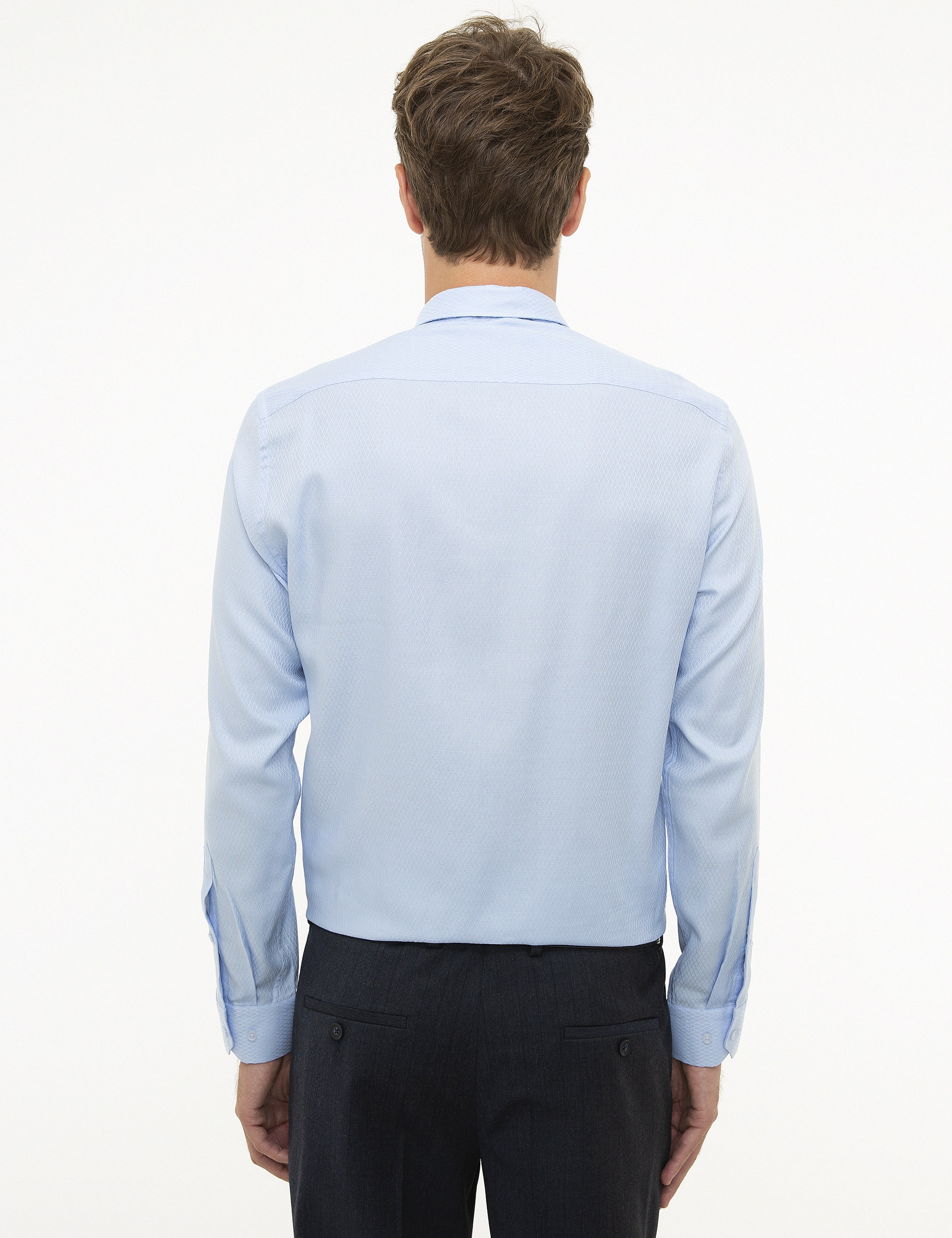 Açık Mavi Slim Fit Uzun Kollu Gömlek - Image 3