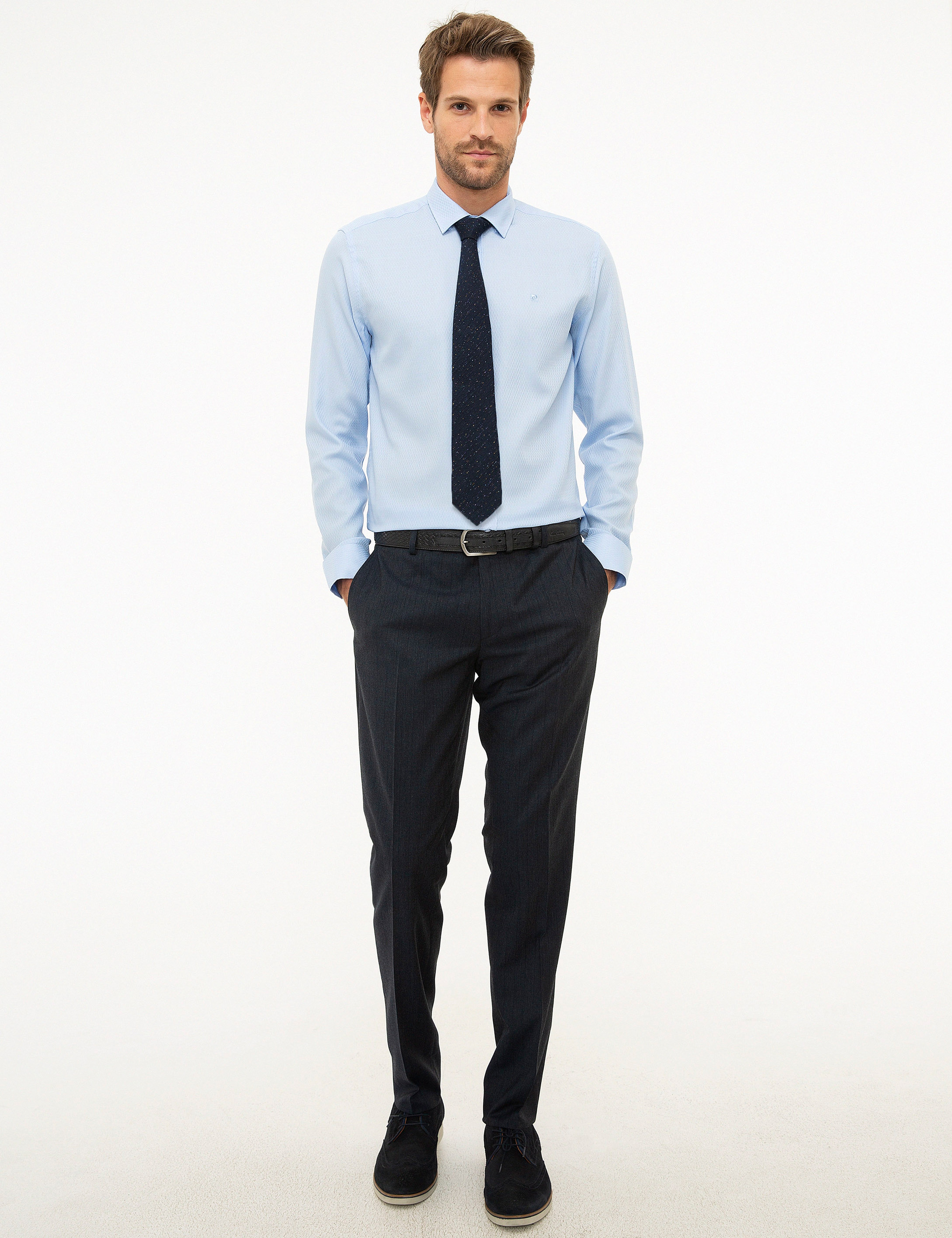 Açık Mavi Slim Fit Uzun Kollu Gömlek - Image 4