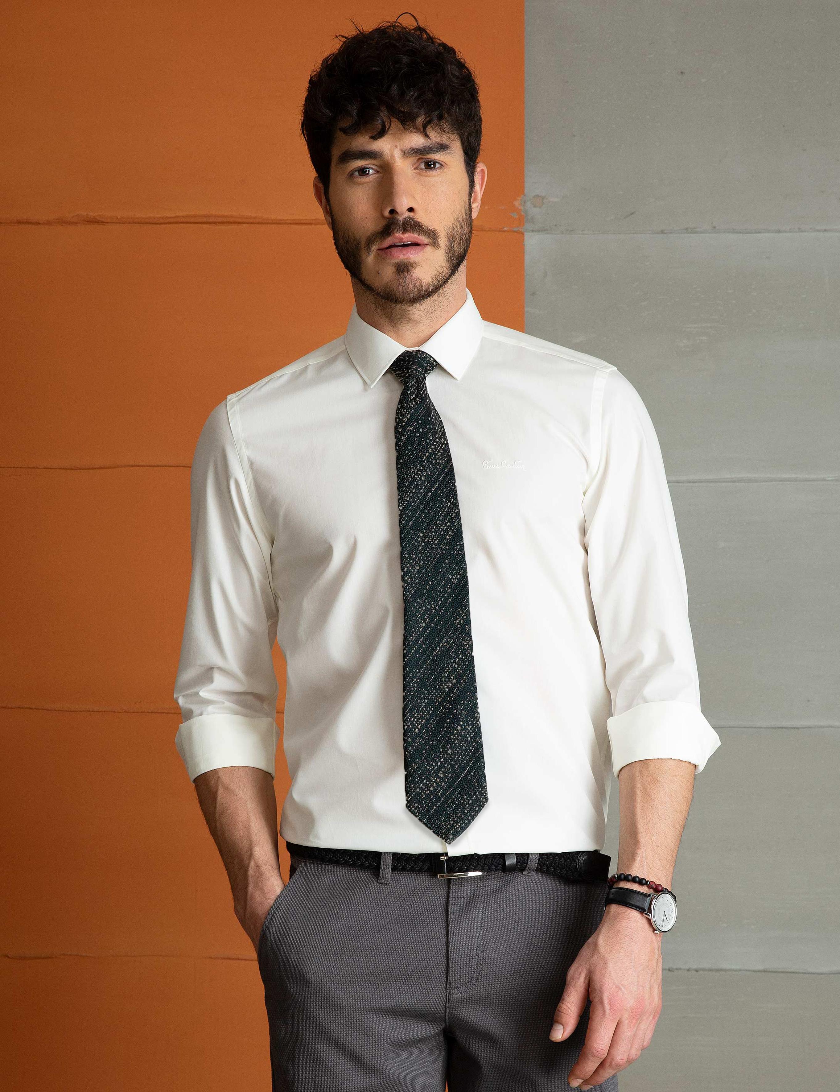 Ekru Slim Fit Basic Gömlek