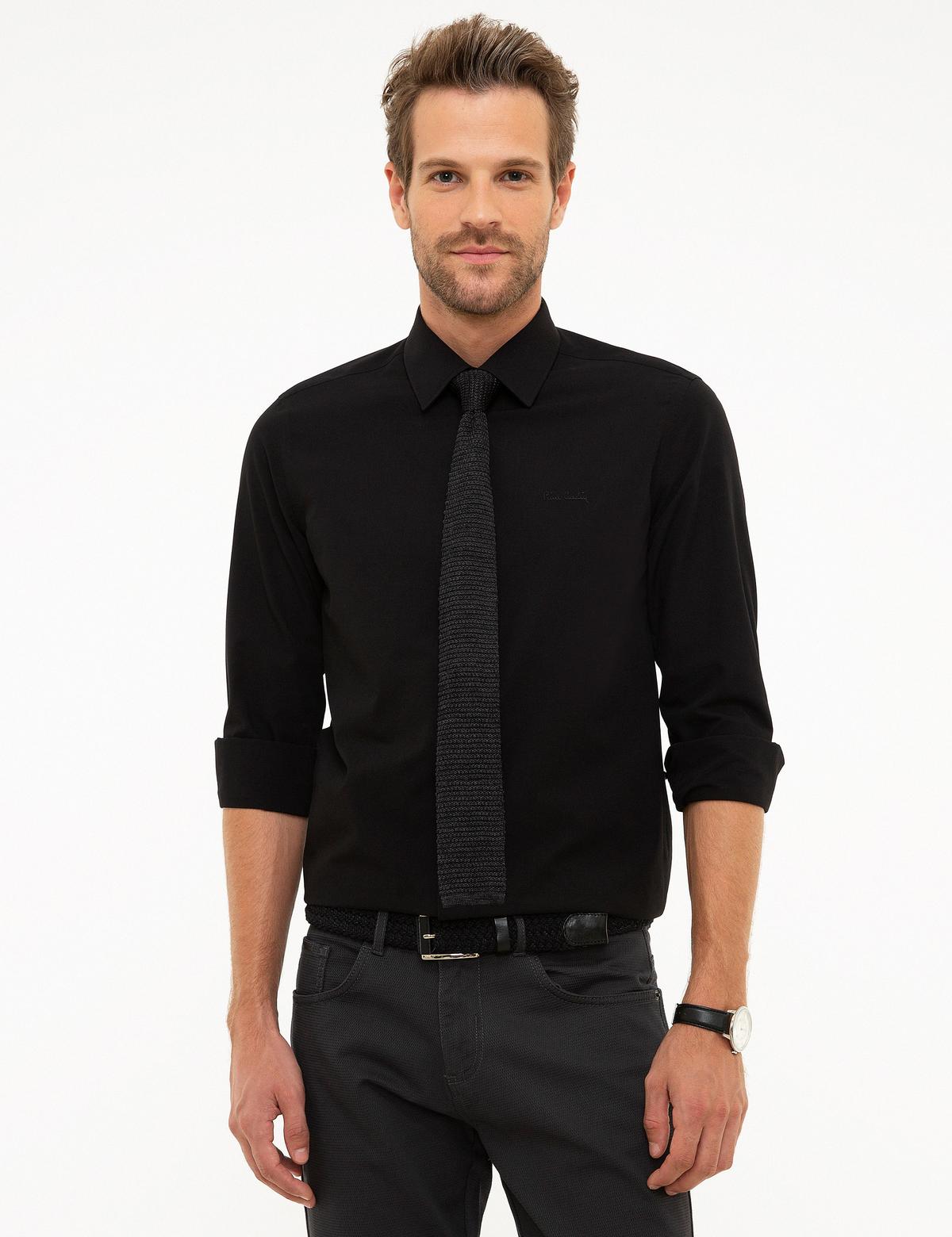 Siyah Slim Fit Uzun Kollu Basic Gömlek