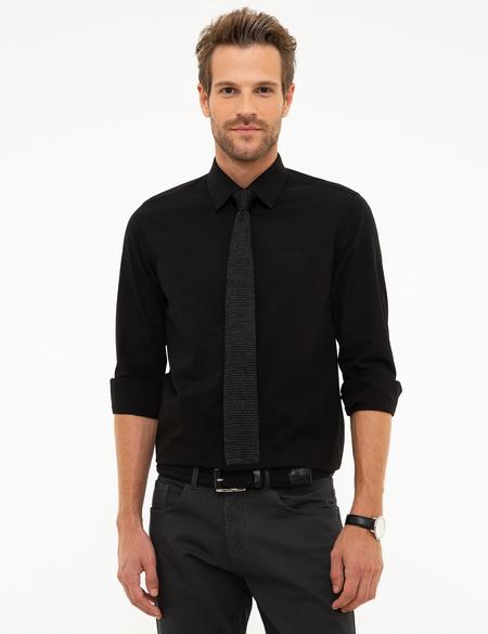 Siyah Slim Fit Uzun Kollu Basic Gömlek - 50207626010