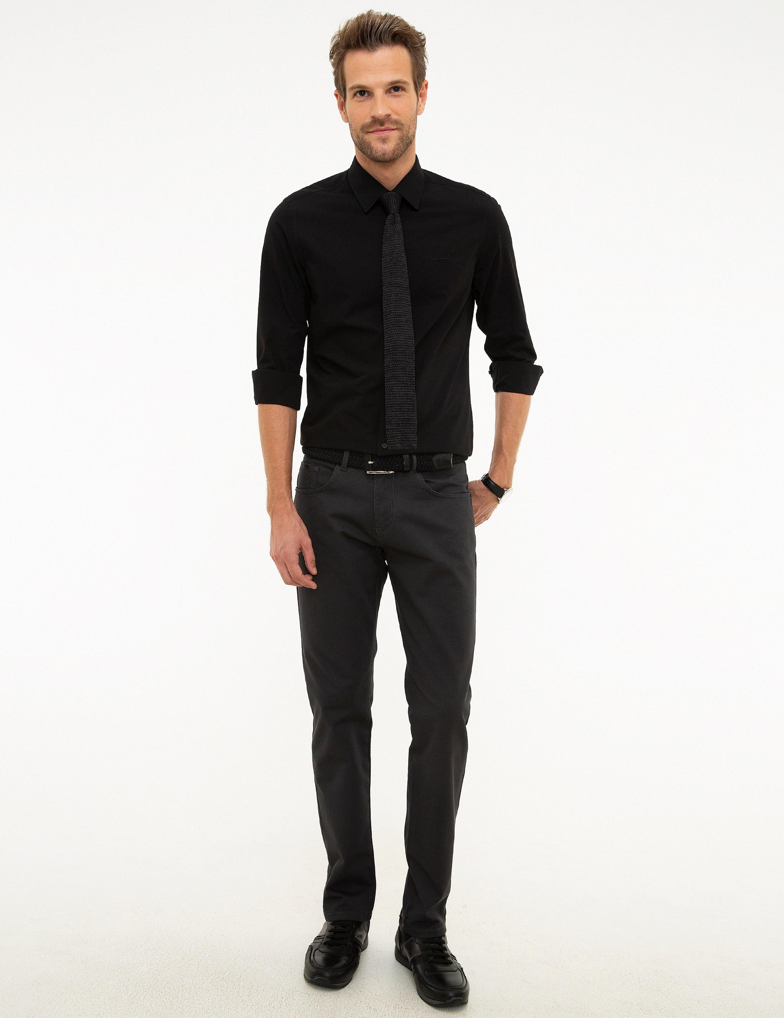 Siyah Slim Fit Uzun Kollu Basic Gömlek
