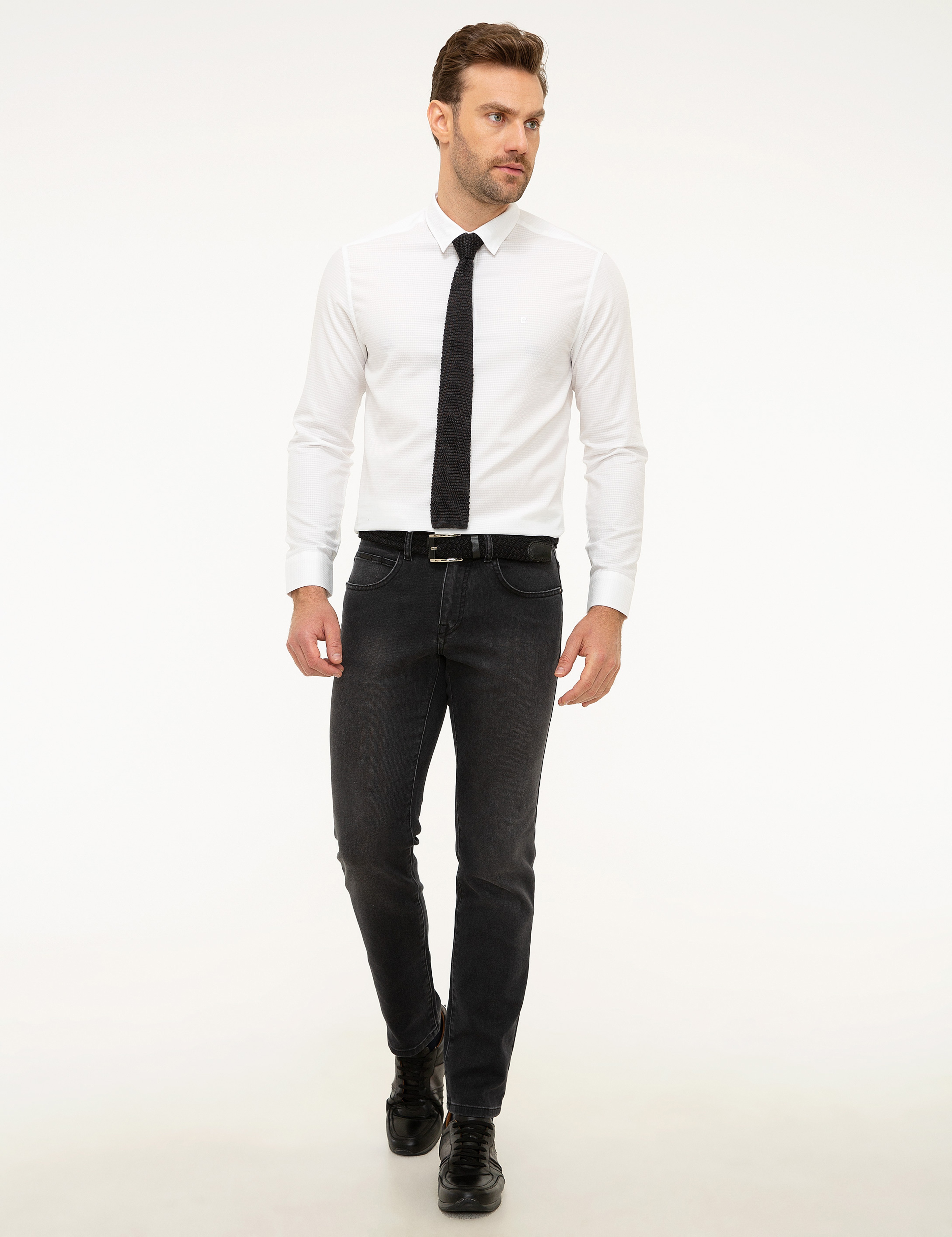 Beyaz Slim Fit Armürlü Gömlek - Image 4