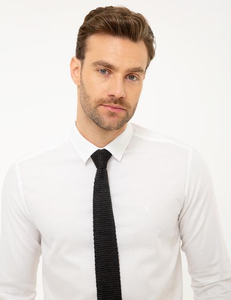 Beyaz Slim Fit Armürlü Gömlek - 50209278006