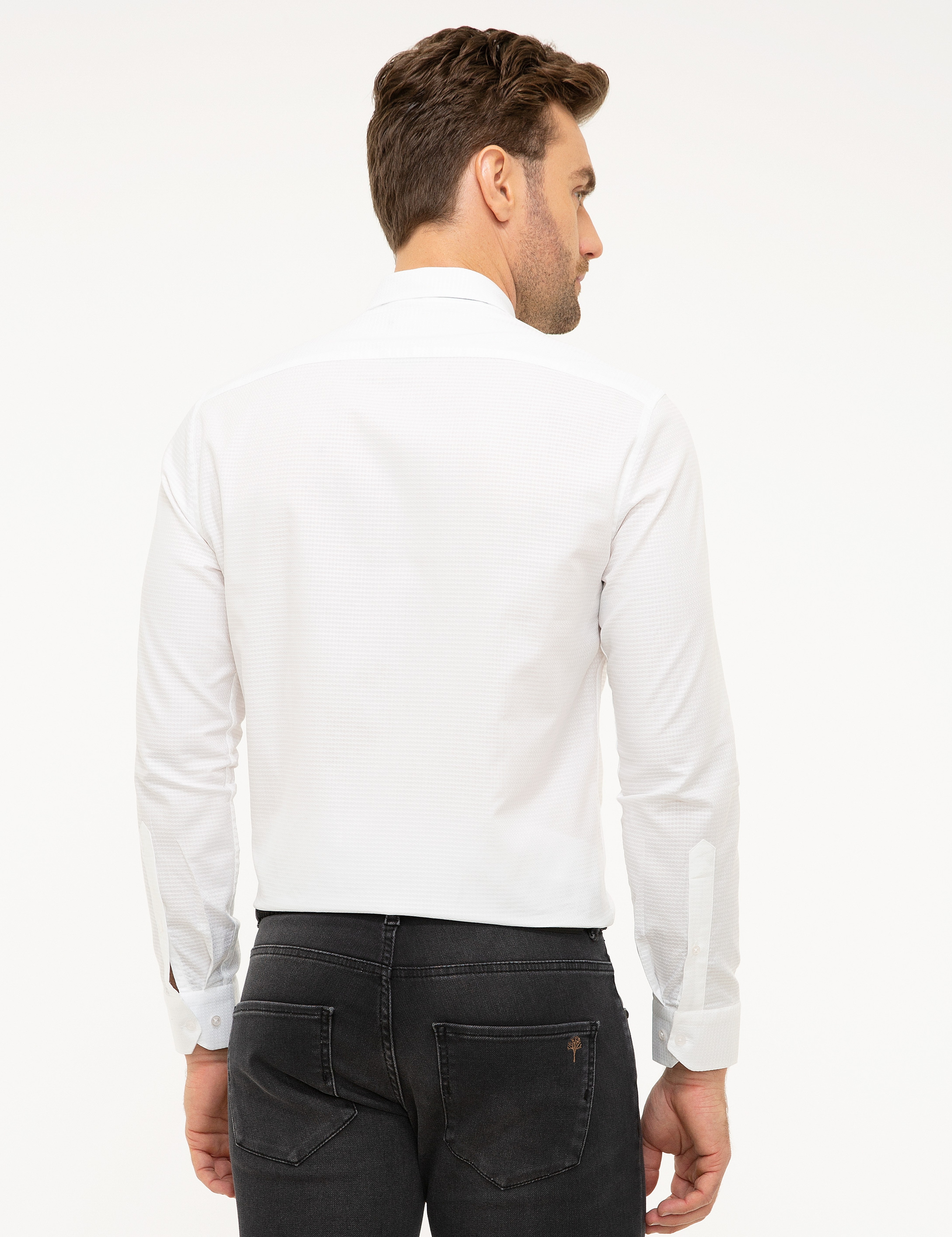 Beyaz Slim Fit Armürlü Gömlek - Image 3