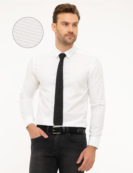 Beyaz Slim Fit Armürlü Gömlek - 50209278006
