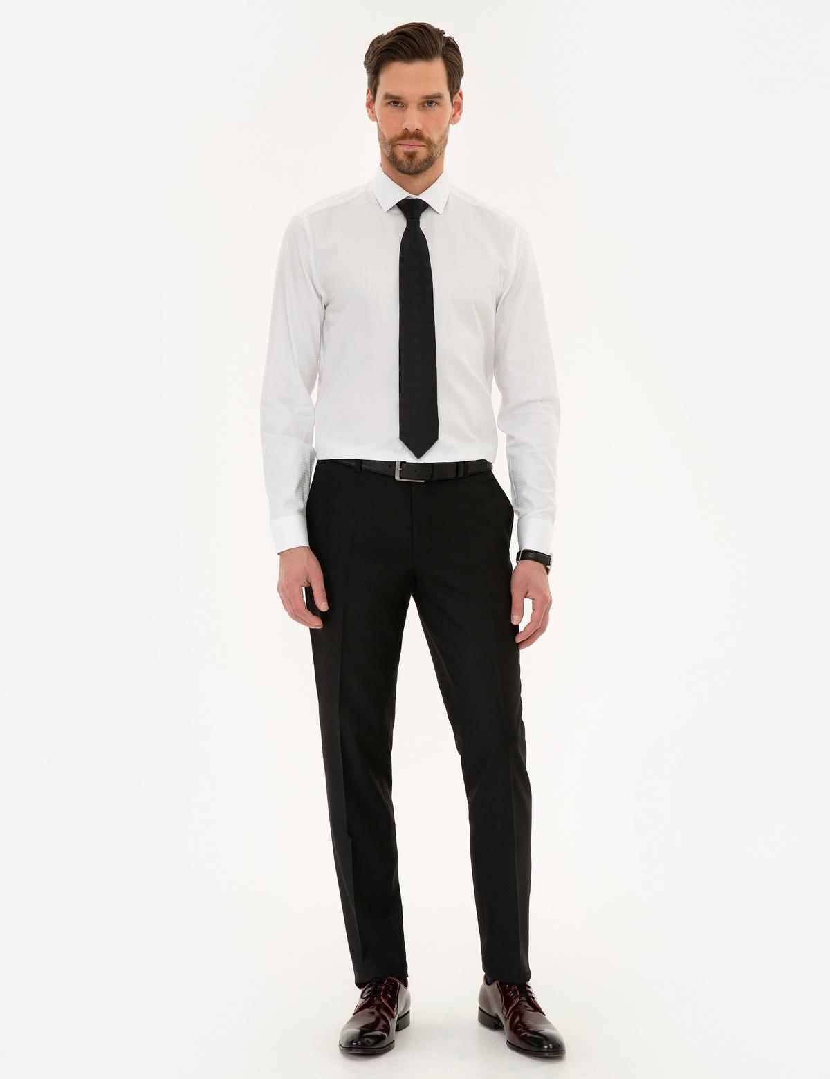 Beyaz Slim Fit Armürlü Gömlek - 50219281003