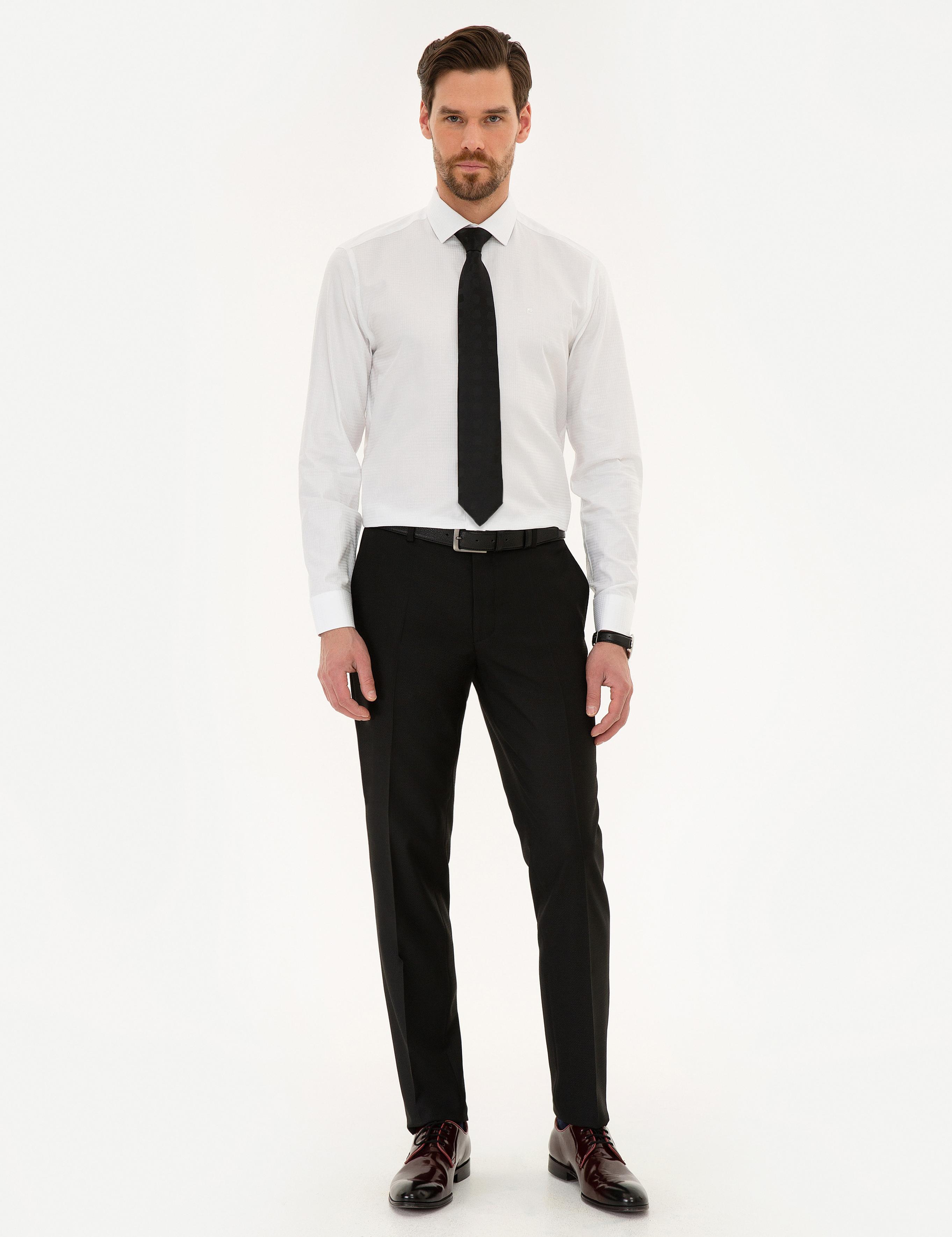 Beyaz Slim Fit Armürlü Gömlek