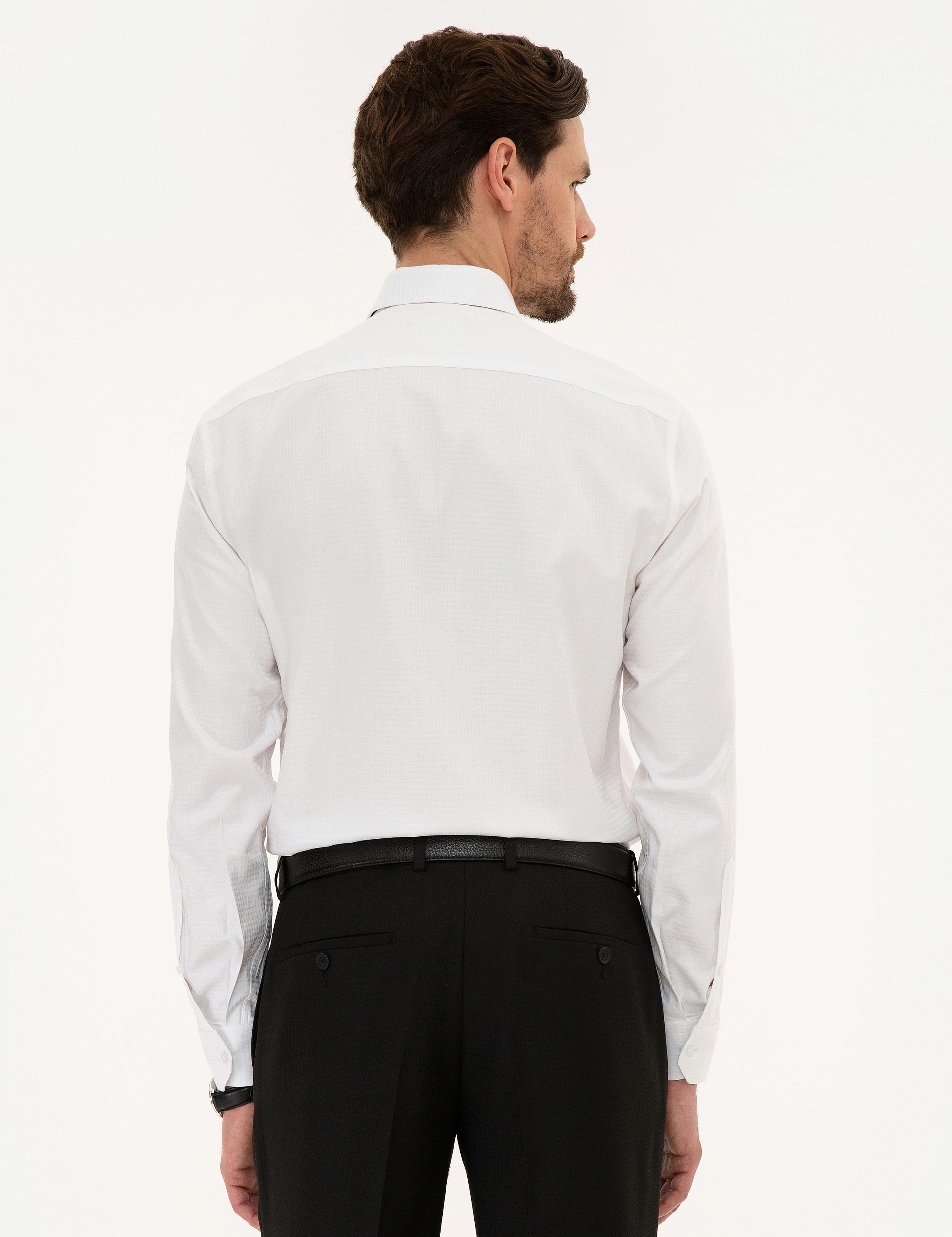 Beyaz Slim Fit Armürlü Gömlek