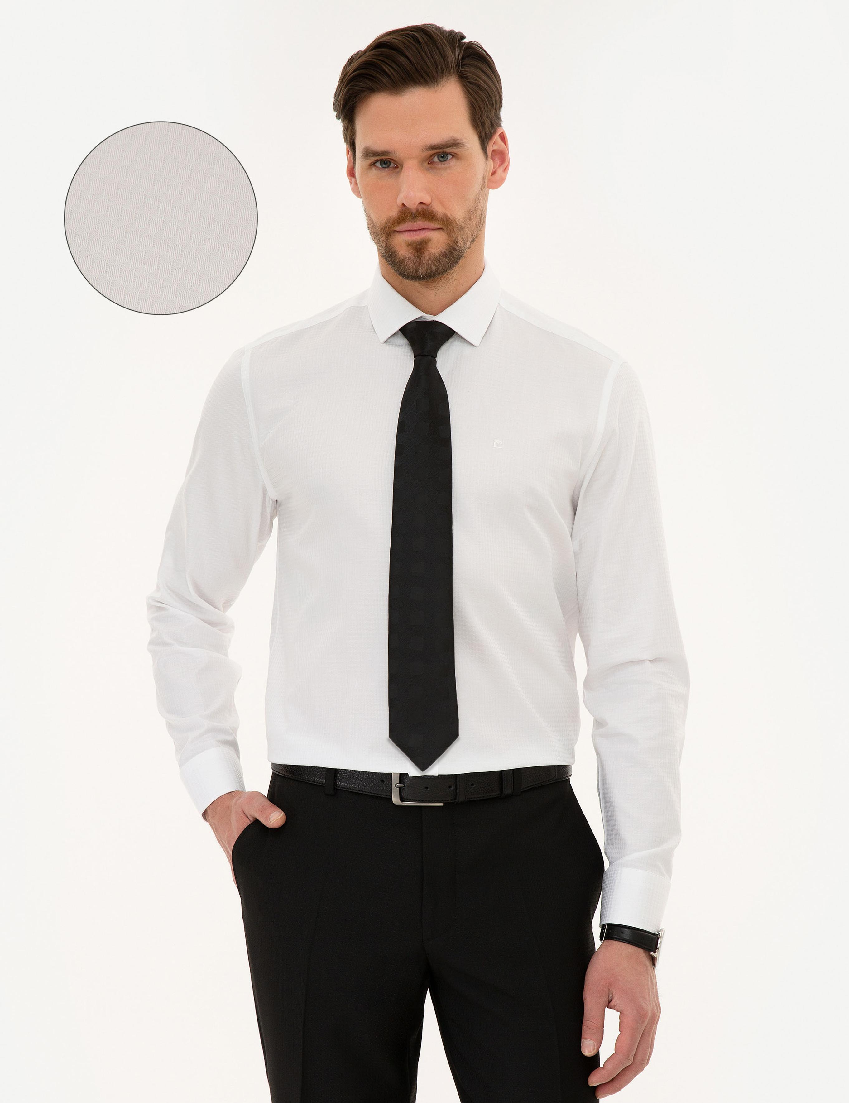 Beyaz Slim Fit Armürlü Gömlek