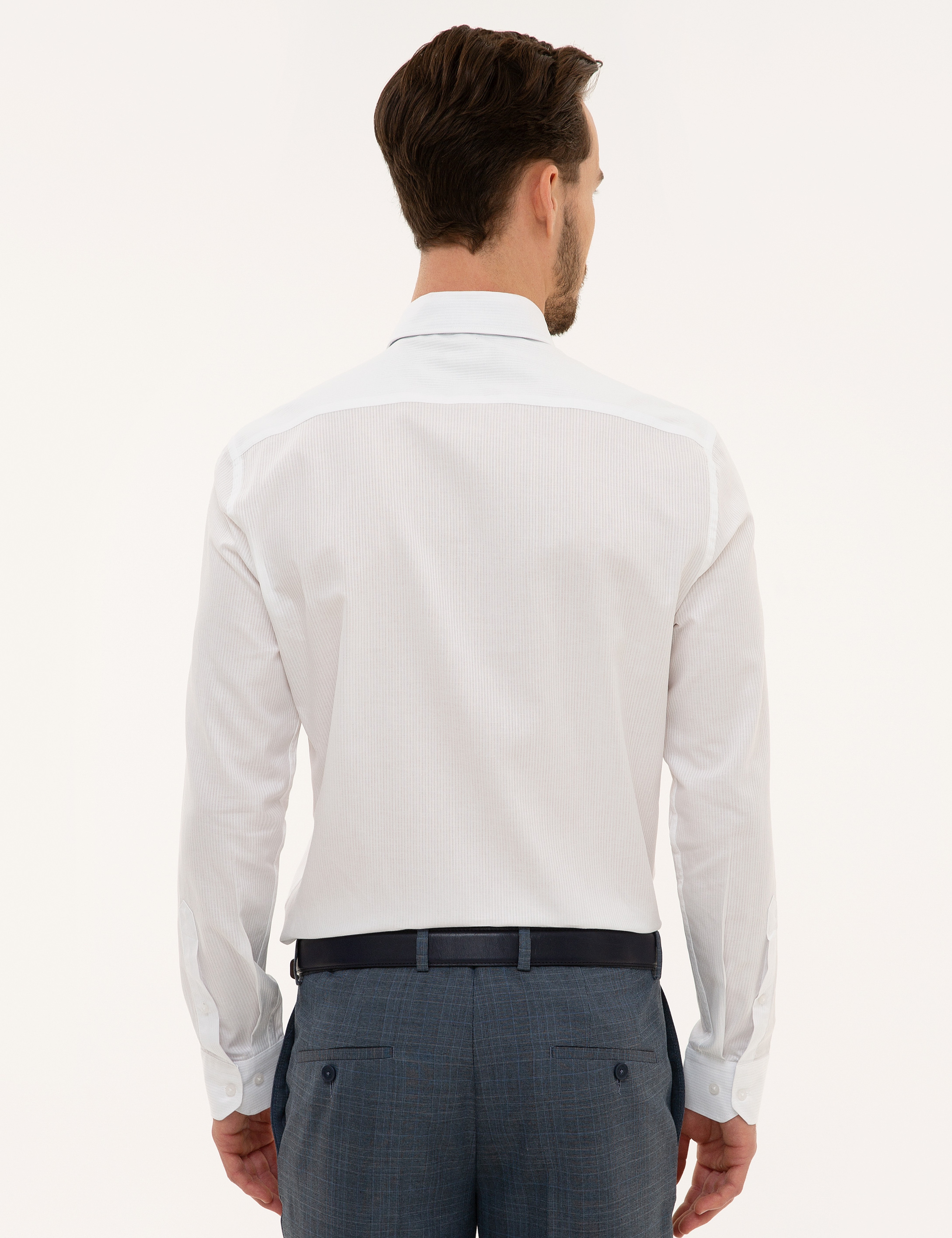 Beyaz Slim Fit Armürlü Gömlek - Image 3