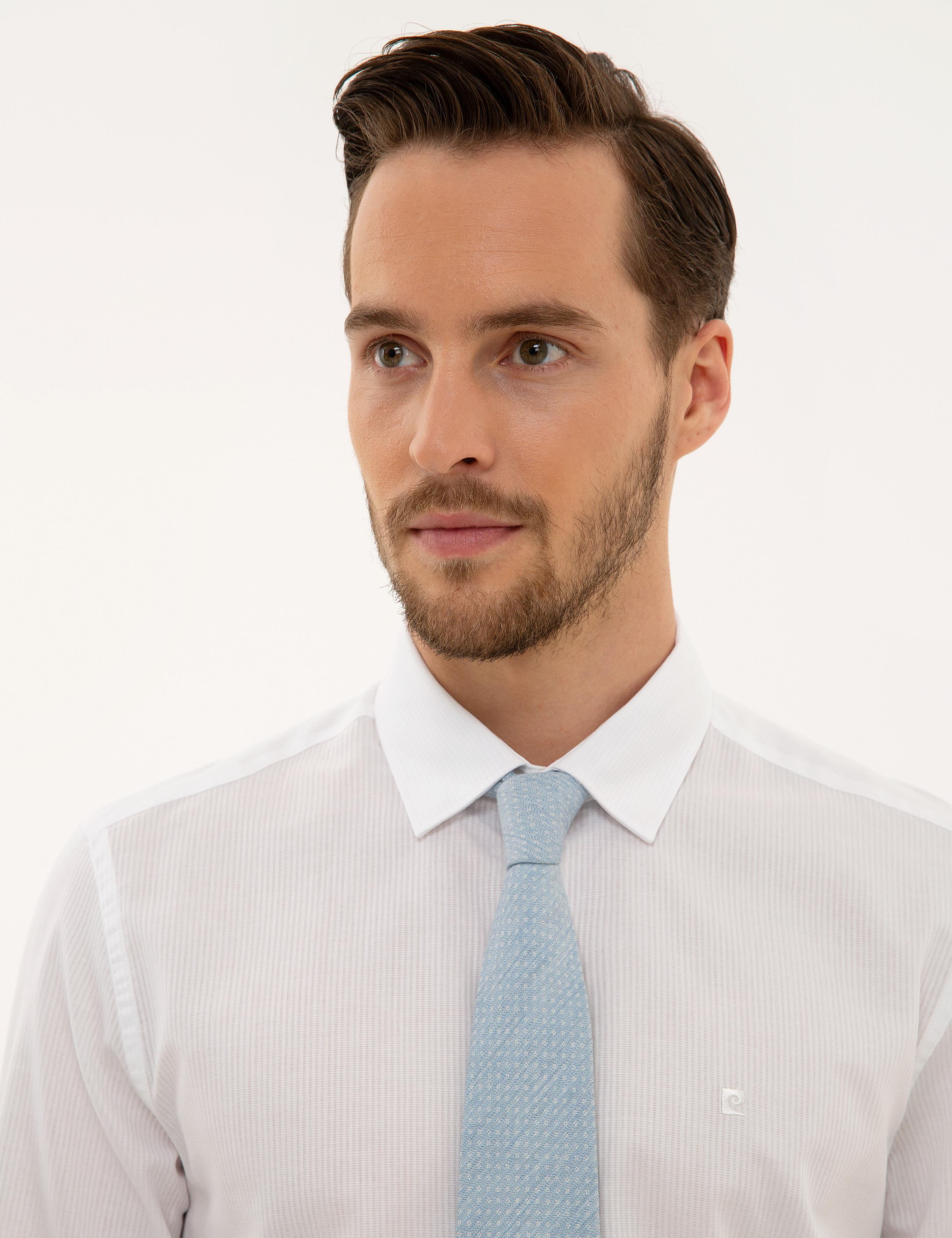 Beyaz Slim Fit Armürlü Gömlek