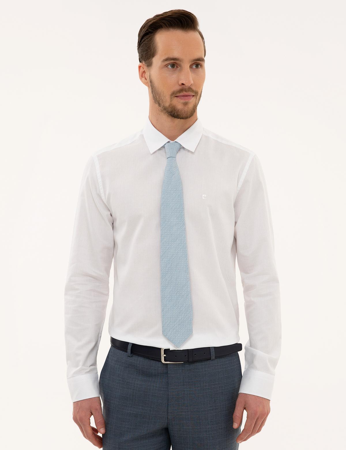 Beyaz Slim Fit Armürlü Gömlek