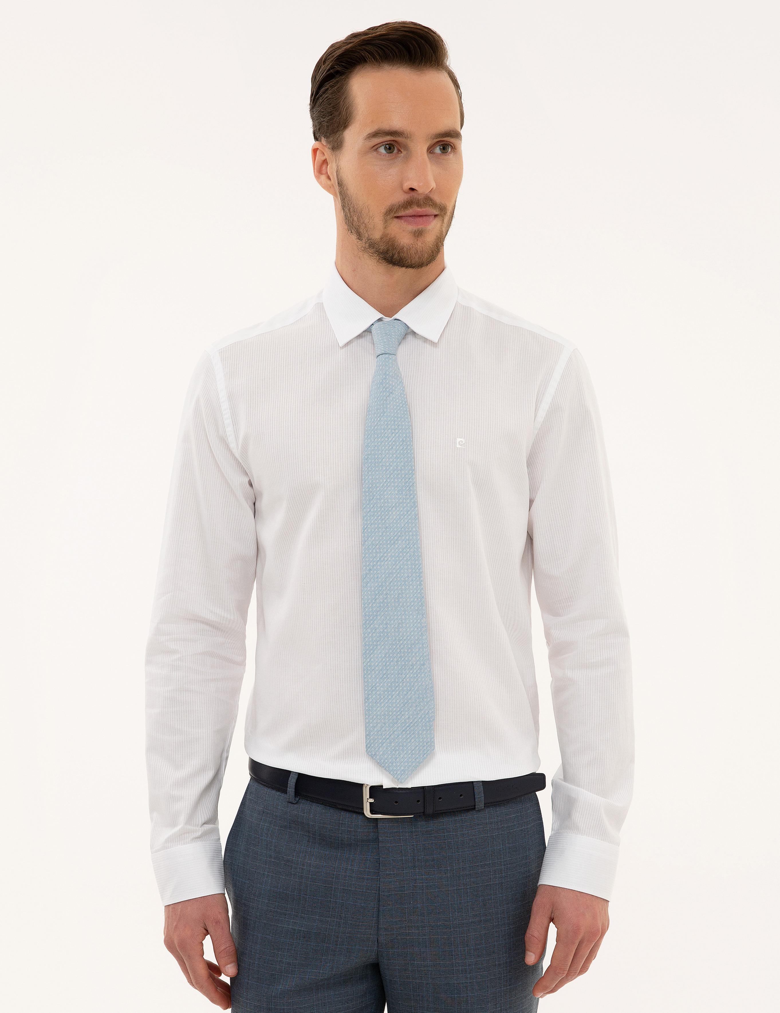 Beyaz Slim Fit Armürlü Gömlek