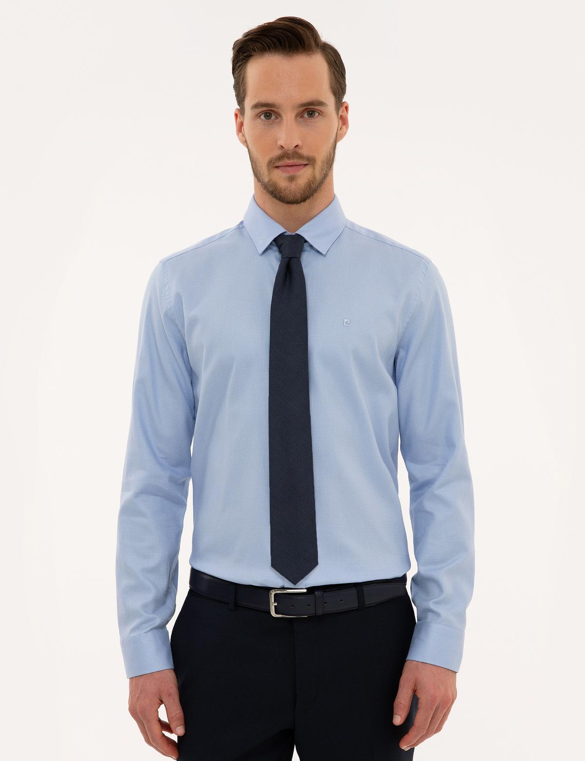 Açık Mavi Slim Fit Armürlü Gömlek