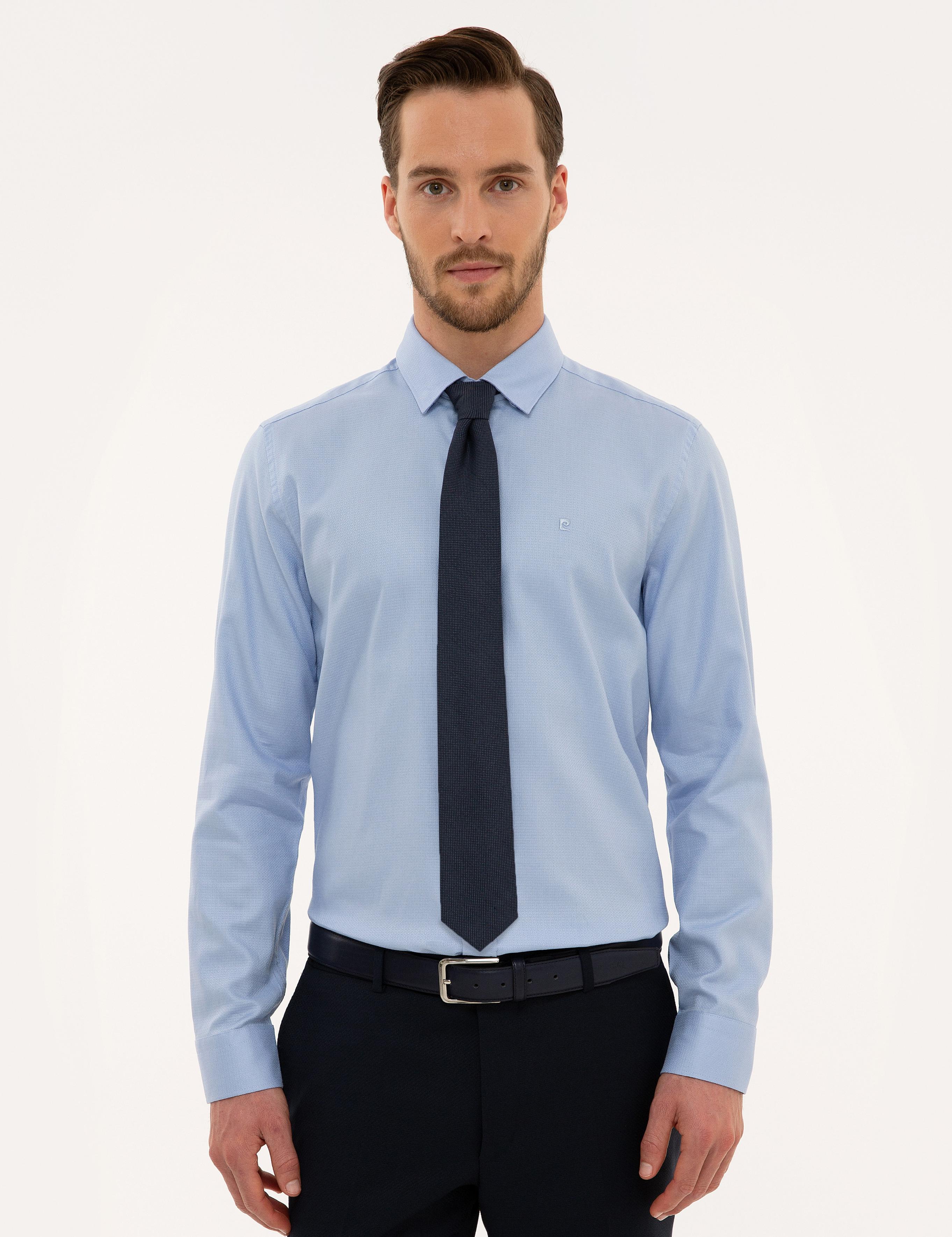 Açık Mavi Slim Fit Armürlü Gömlek