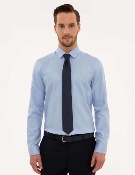 Açık Mavi Slim Fit Armürlü Gömlek - 50219269018
