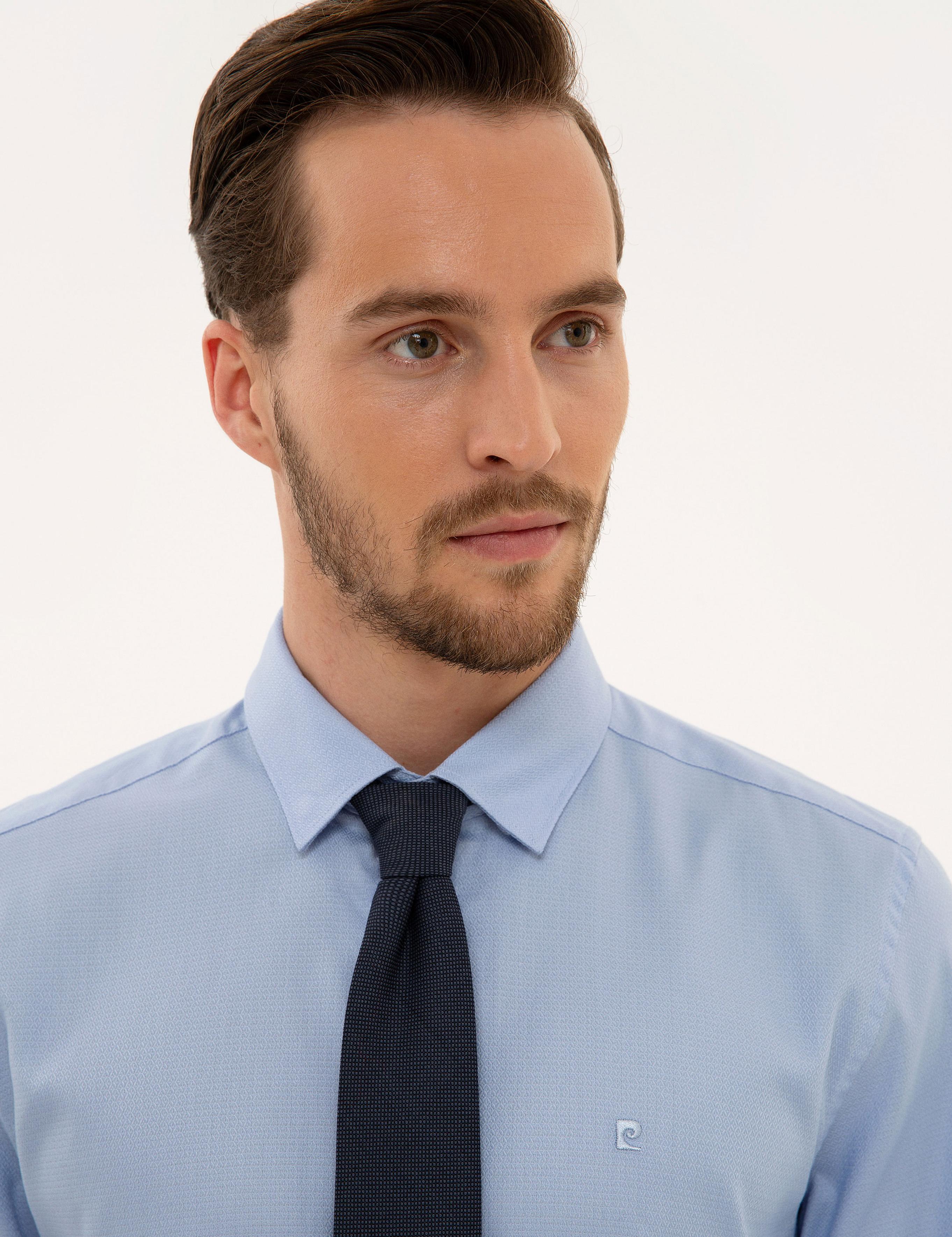 Açık Mavi Slim Fit Armürlü Gömlek