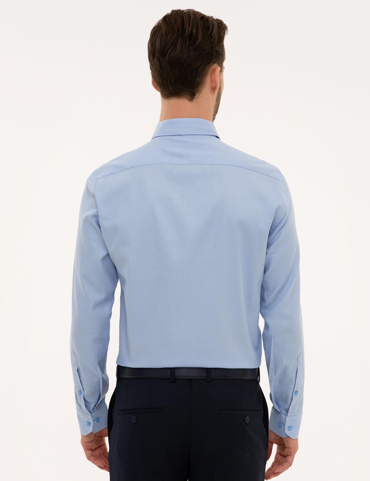 Açık Mavi Slim Fit Armürlü Gömlek - 50219269018