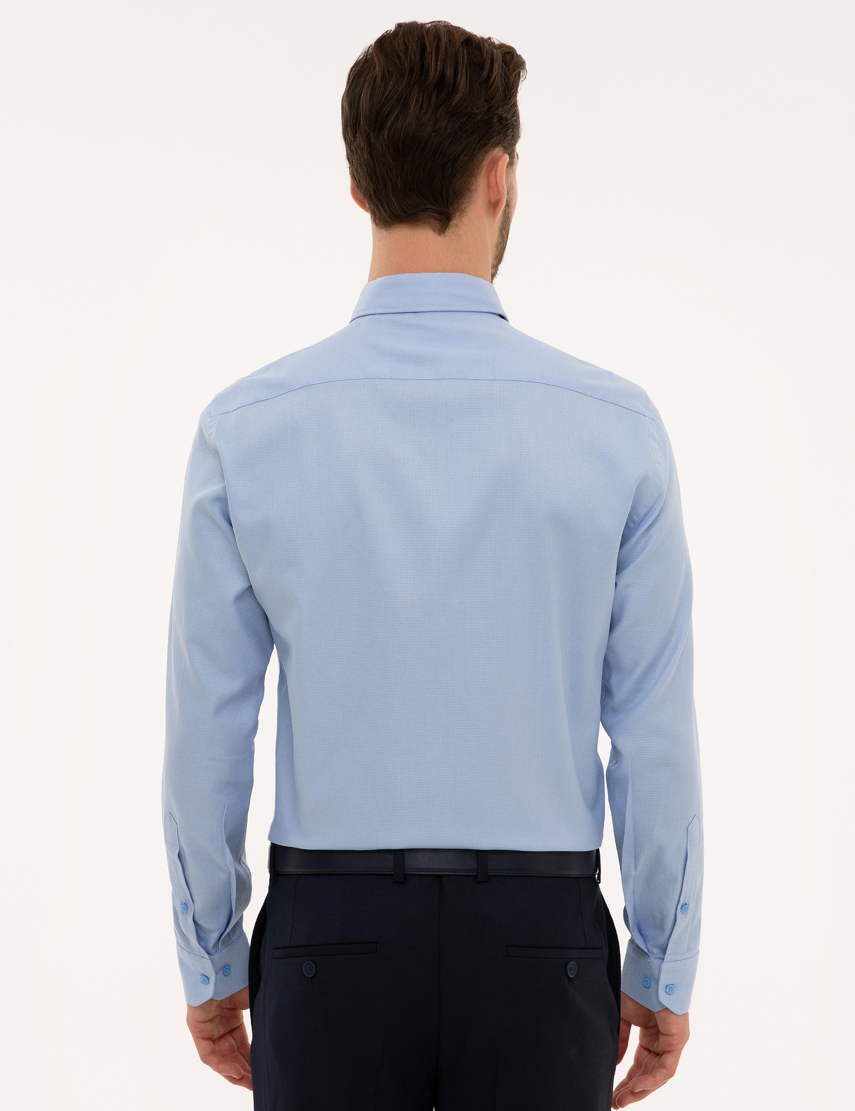 Açık Mavi Slim Fit Armürlü Gömlek