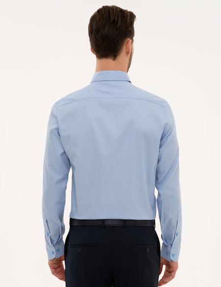 Açık Mavi Slim Fit Armürlü Gömlek - 50219269018