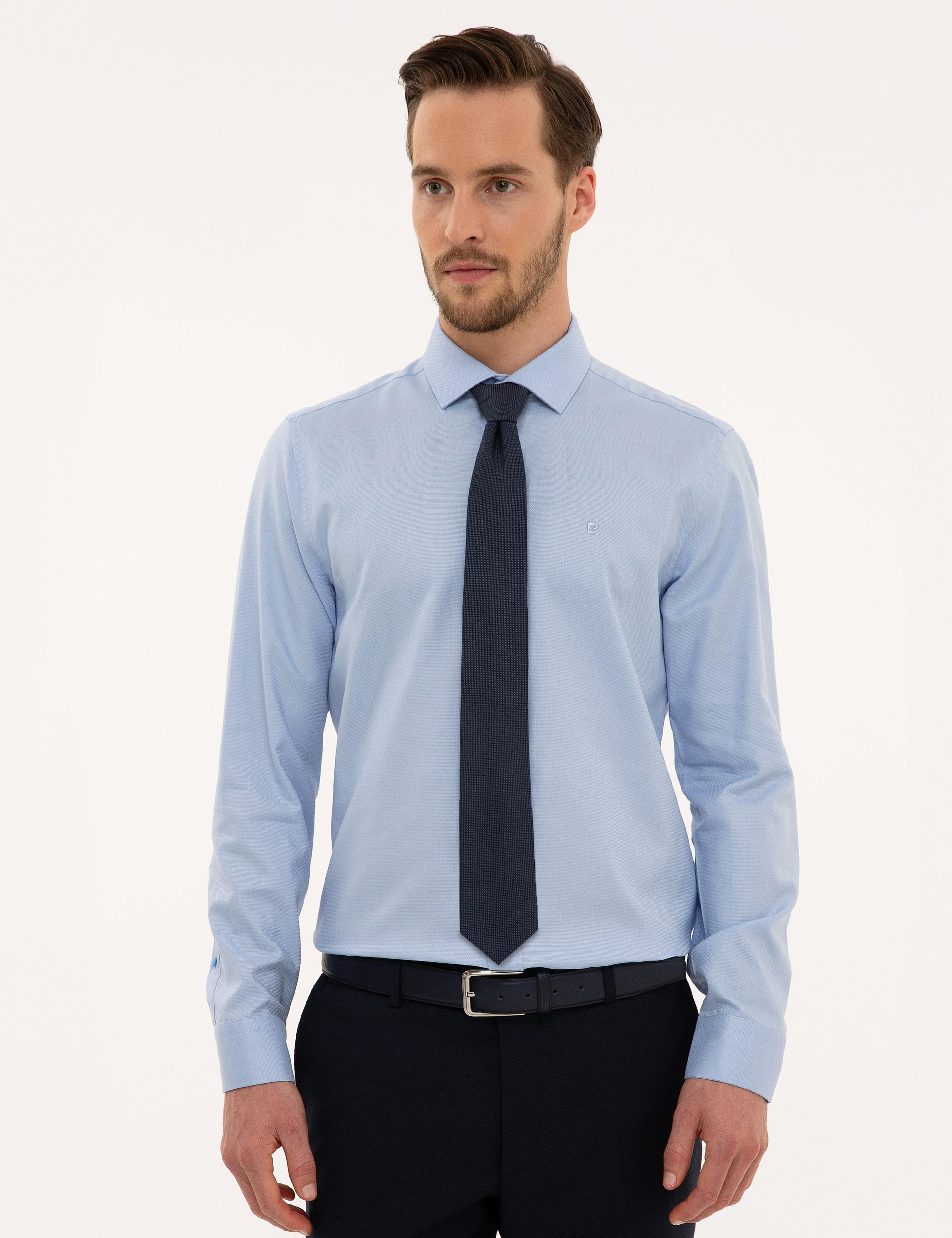 Açık Mavi Slim Fit Armürlü Gömlek