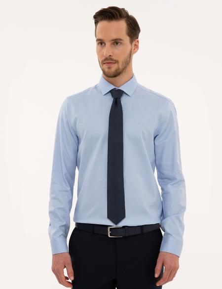 Açık Mavi Slim Fit Armürlü Gömlek - 50219283002