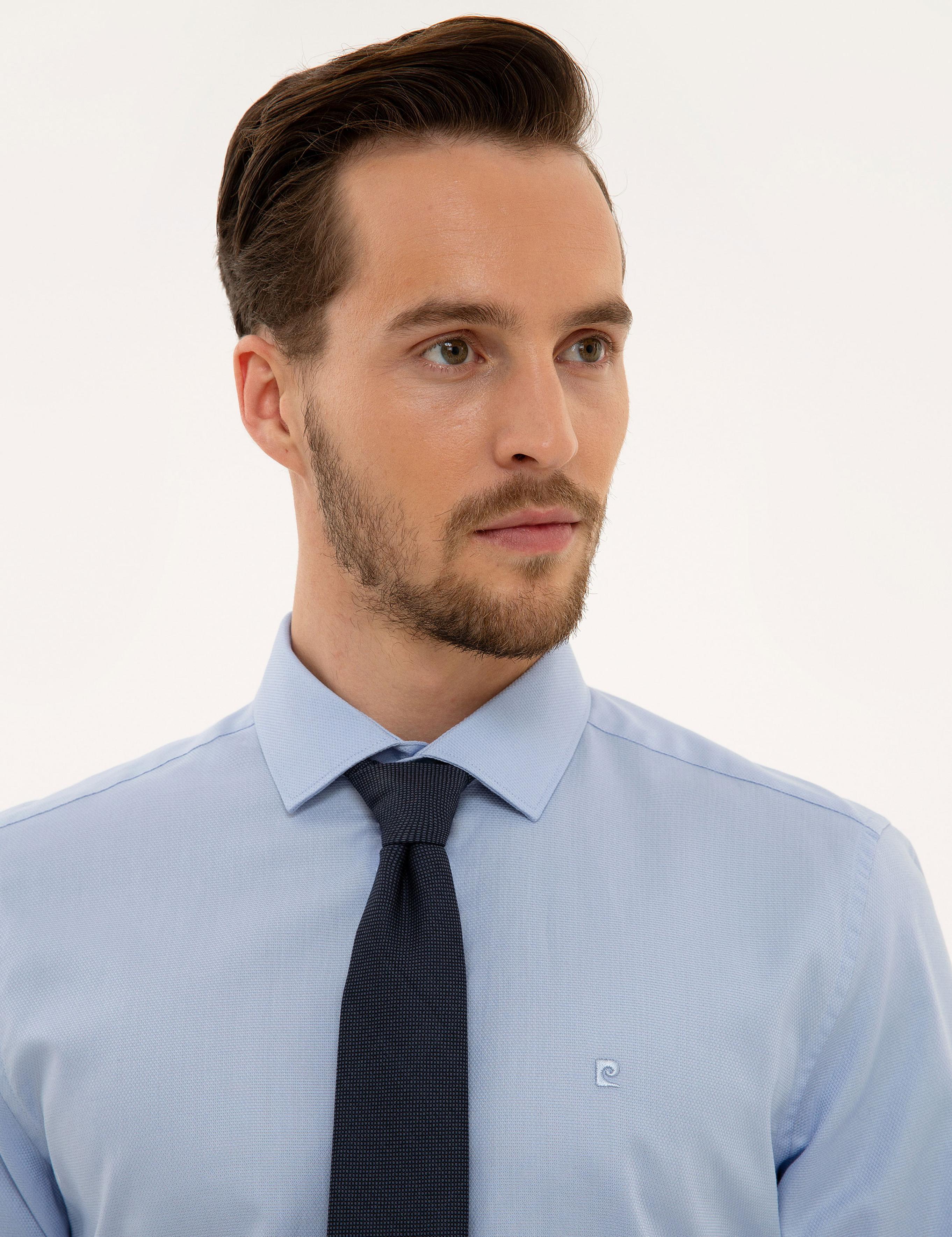 Açık Mavi Slim Fit Armürlü Gömlek