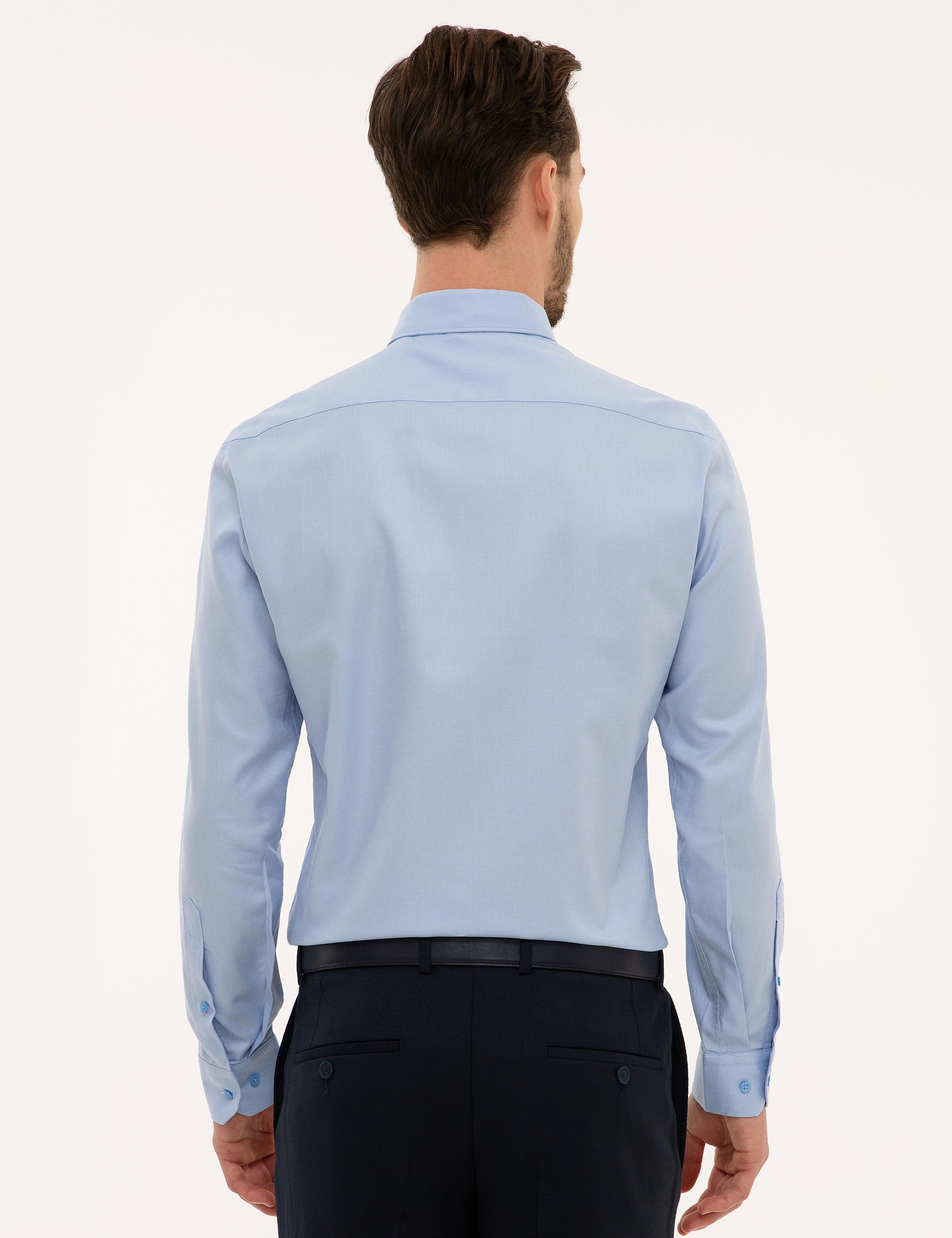 Açık Mavi Slim Fit Armürlü Gömlek