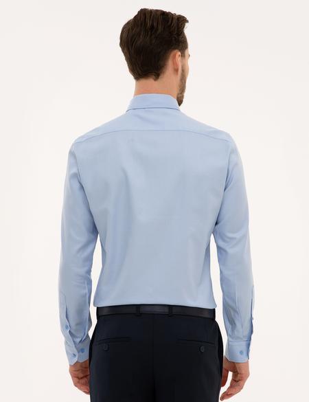 Açık Mavi Slim Fit Armürlü Gömlek - 50219283002