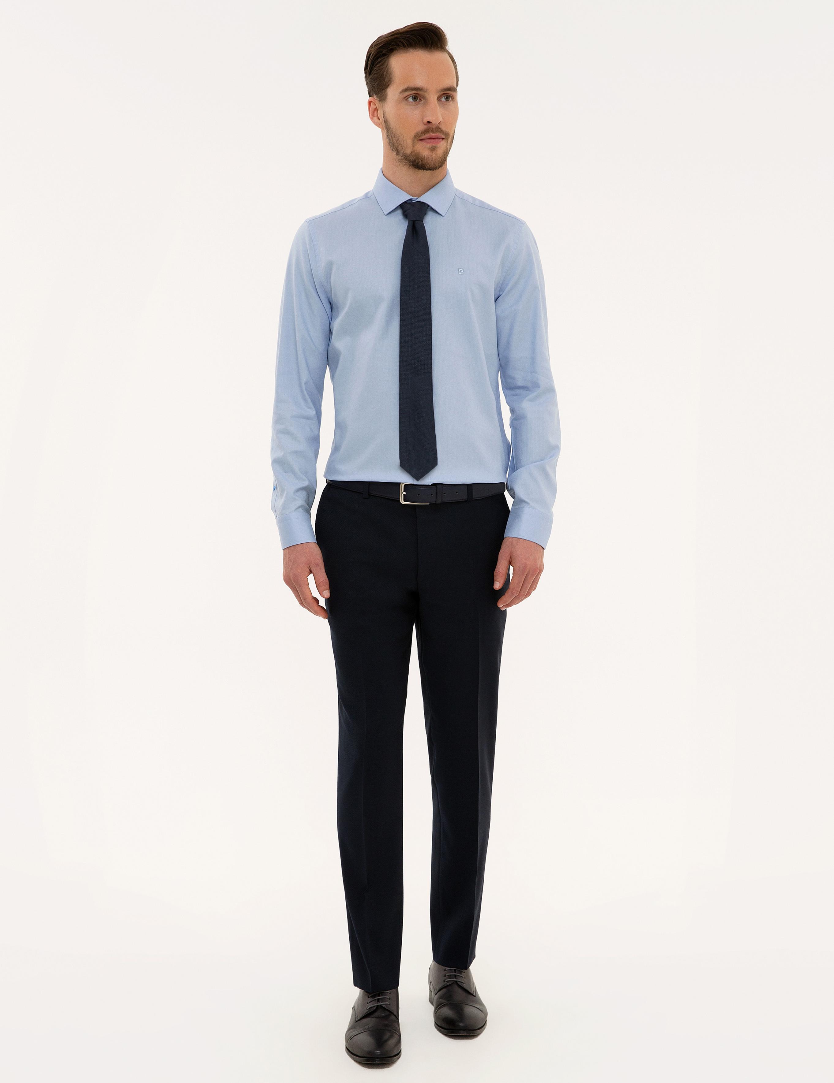 Açık Mavi Slim Fit Armürlü Gömlek