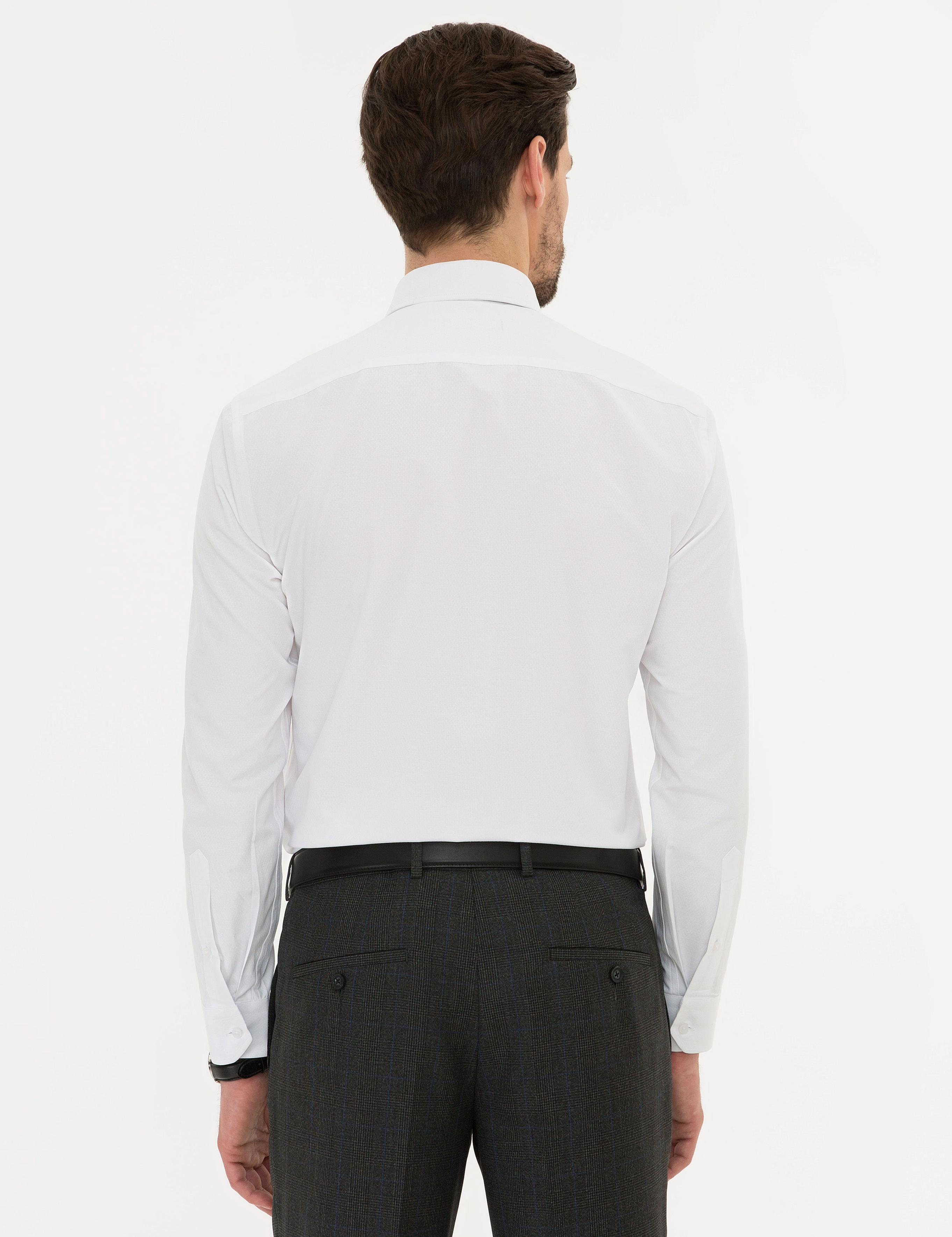 Beyaz Slim Fit Armürlü Gömlek