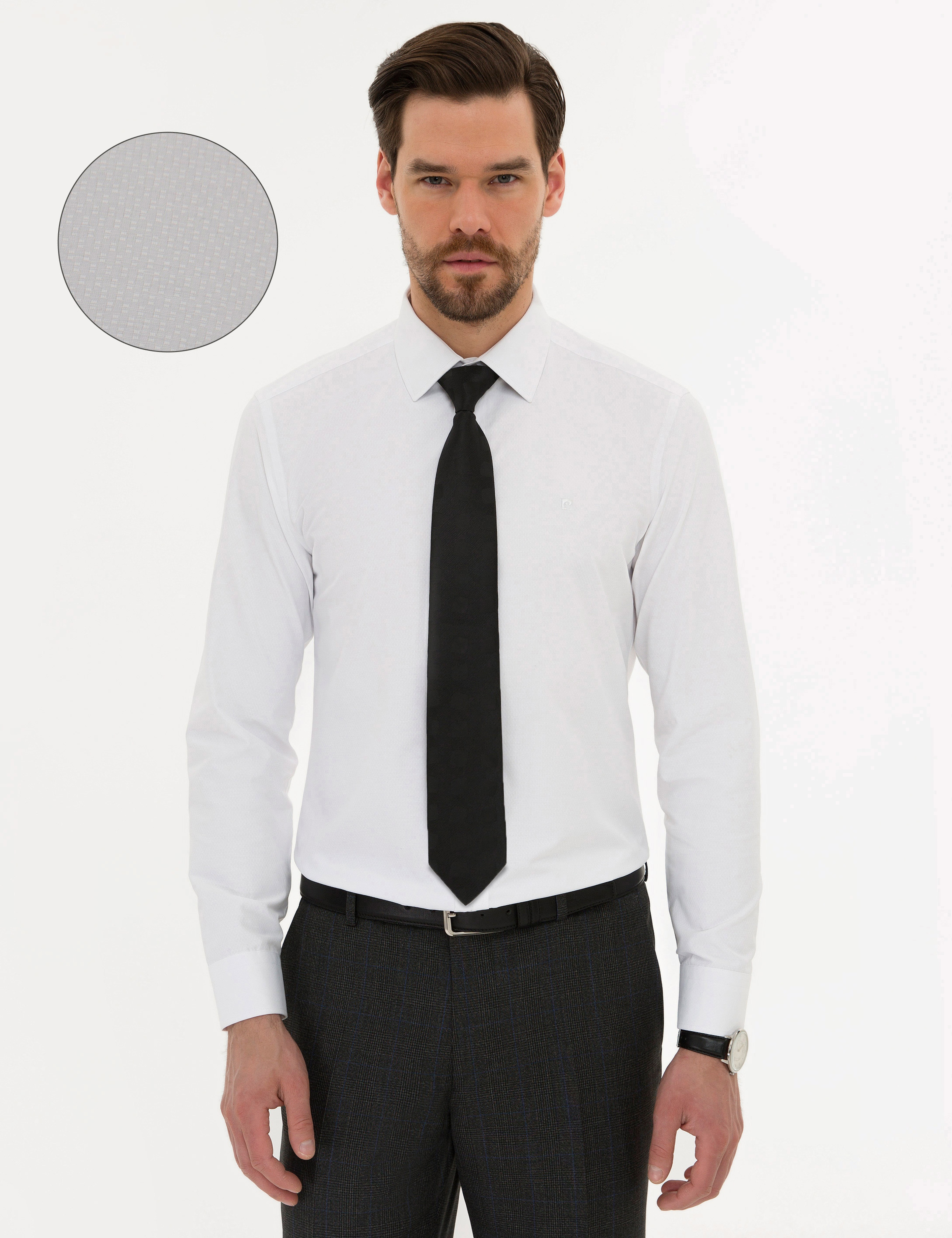 Beyaz Slim Fit Armürlü Gömlek - Image 1