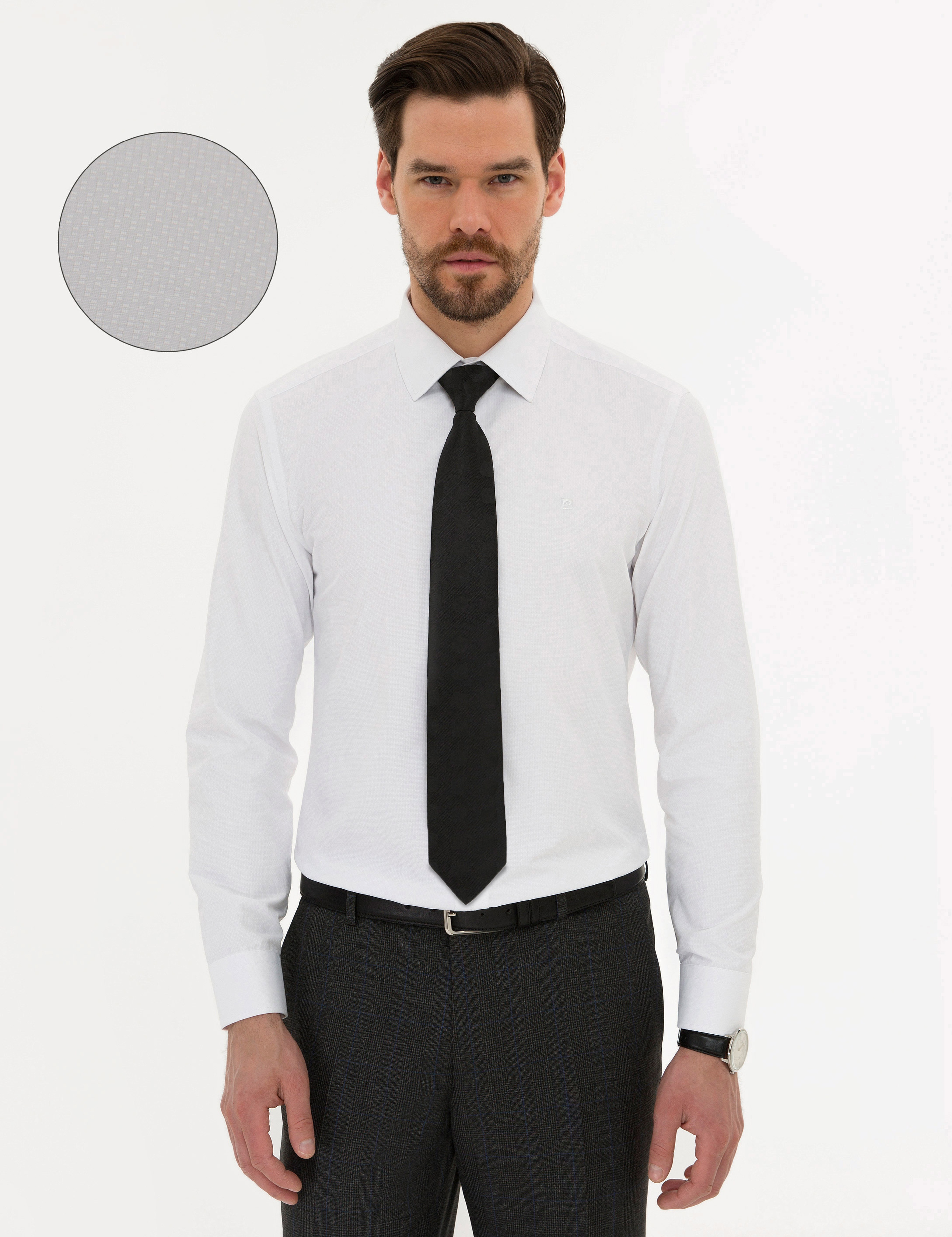 Beyaz Slim Fit Armürlü Gömlek