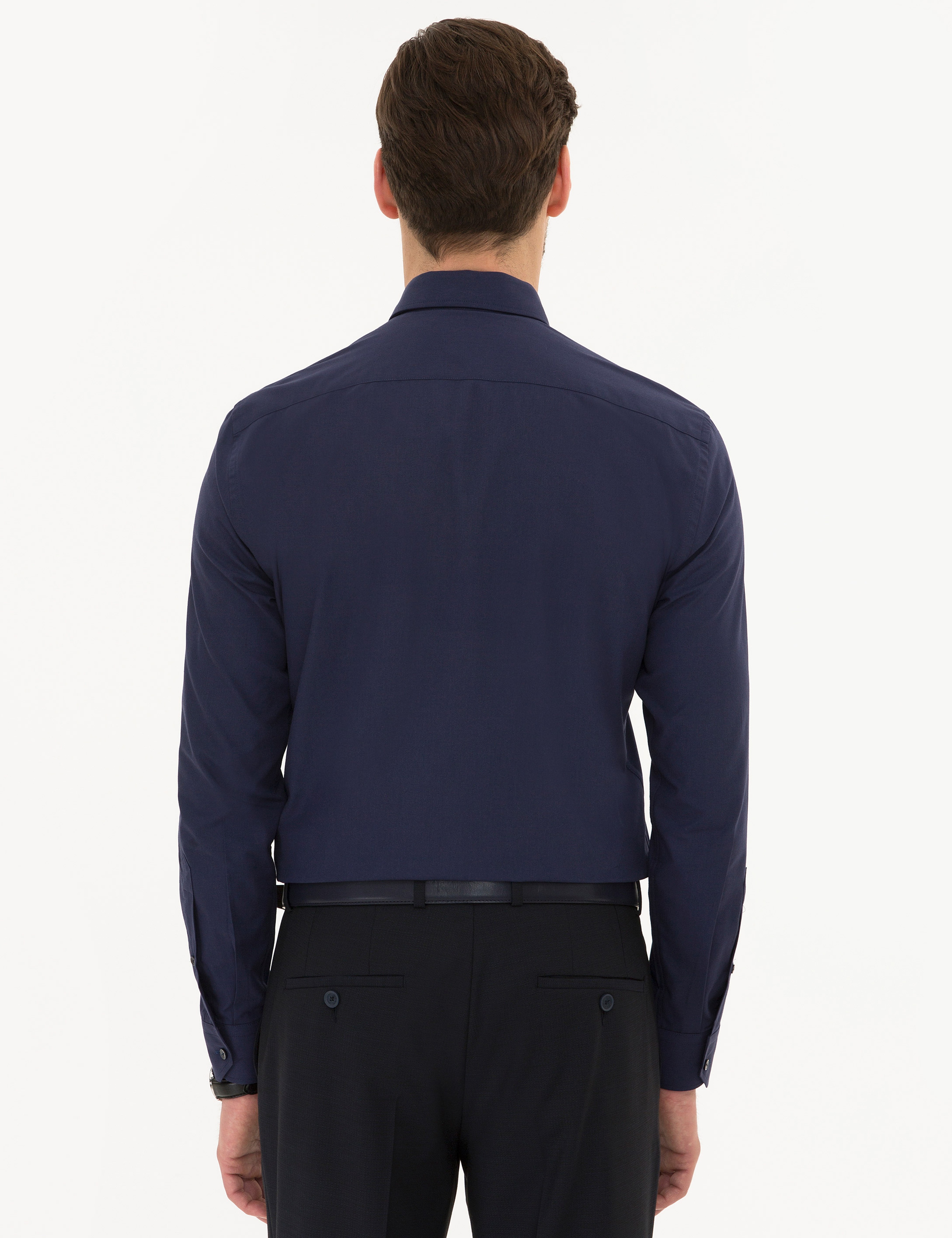 Lacivert Slim Fit Uzun Kollu Basic Gömlek