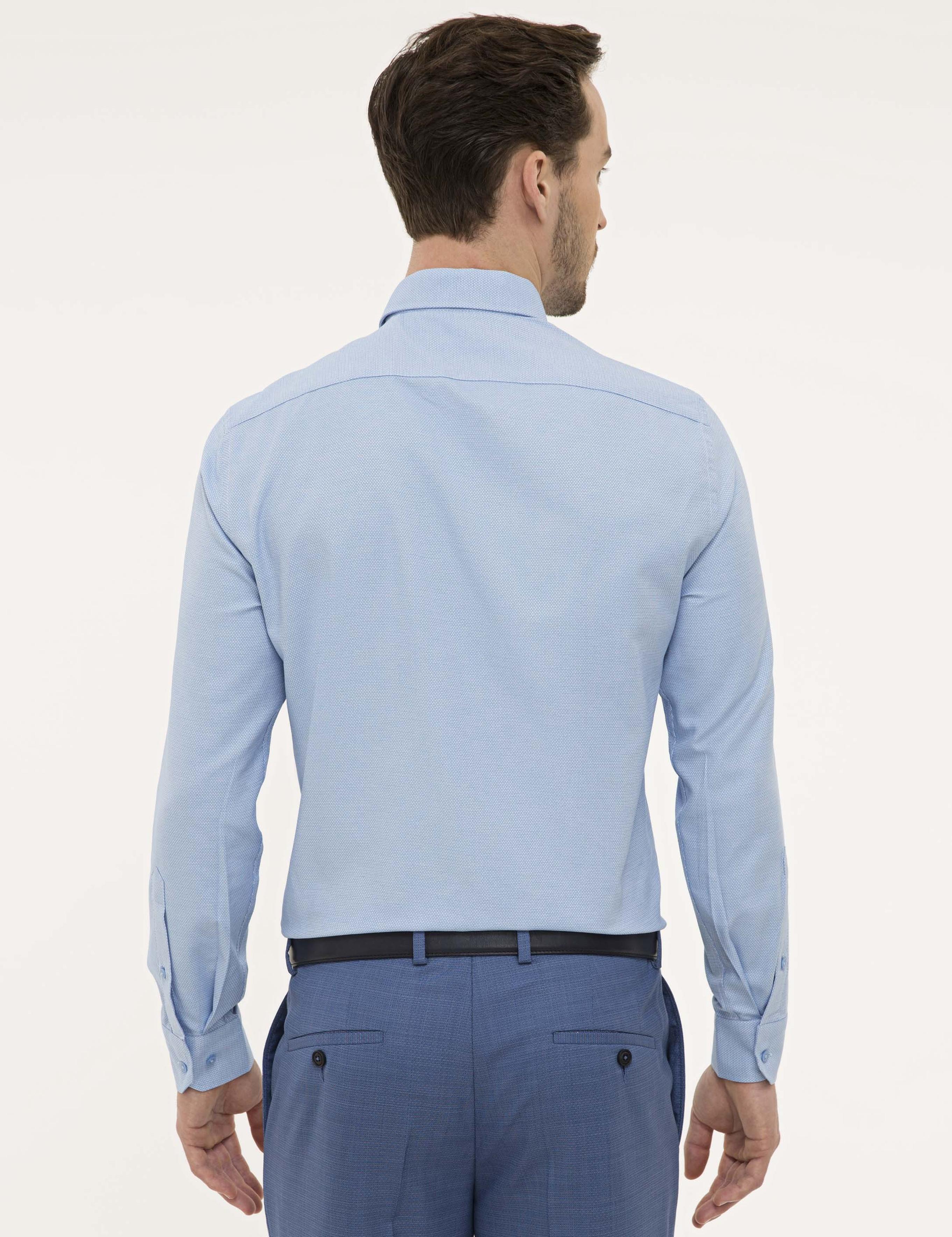 Mavi Slim Fit Armürlü Gömlek