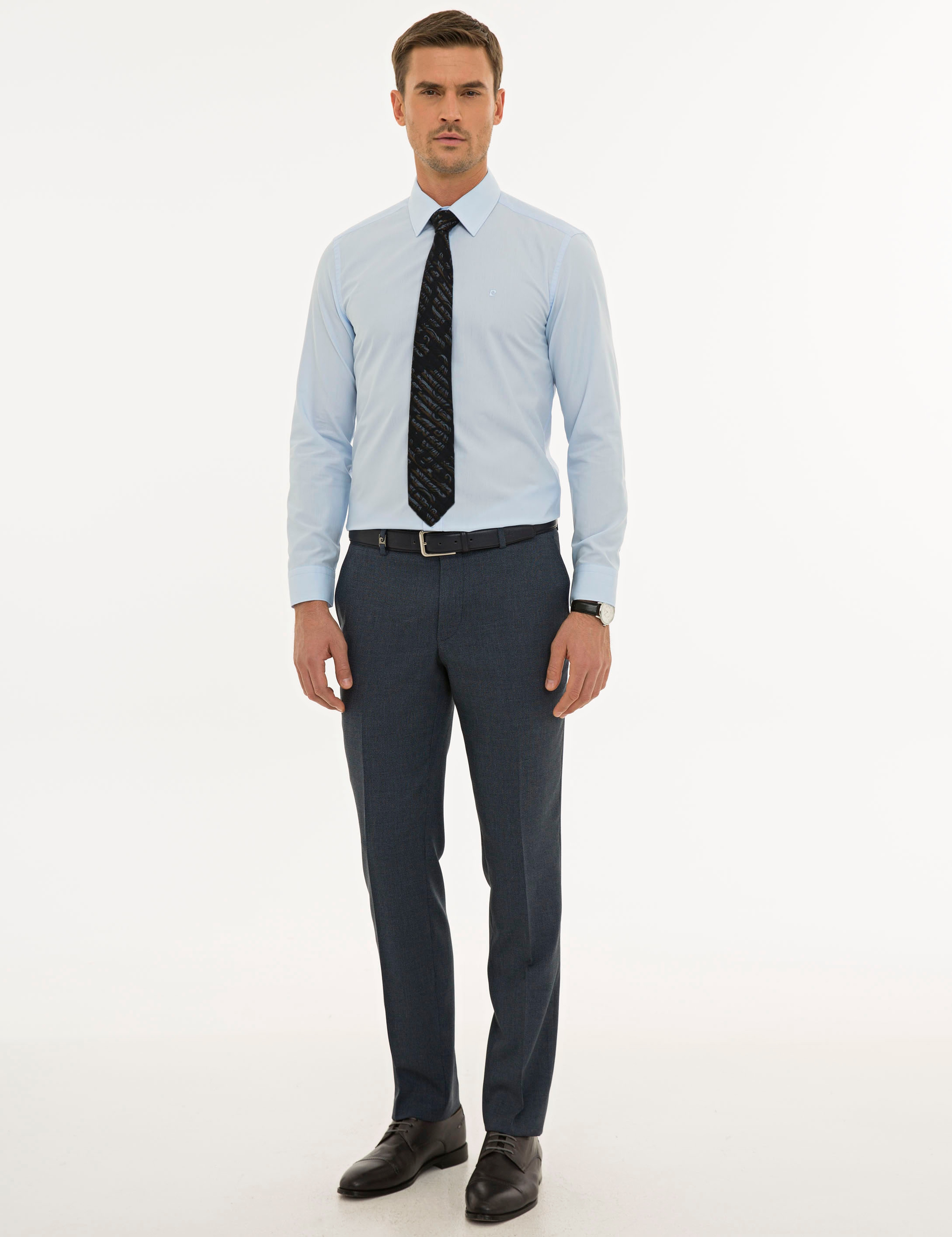 Açık Mavi Slim Fit Uzun Kollu Basic Gömlek - Image 4