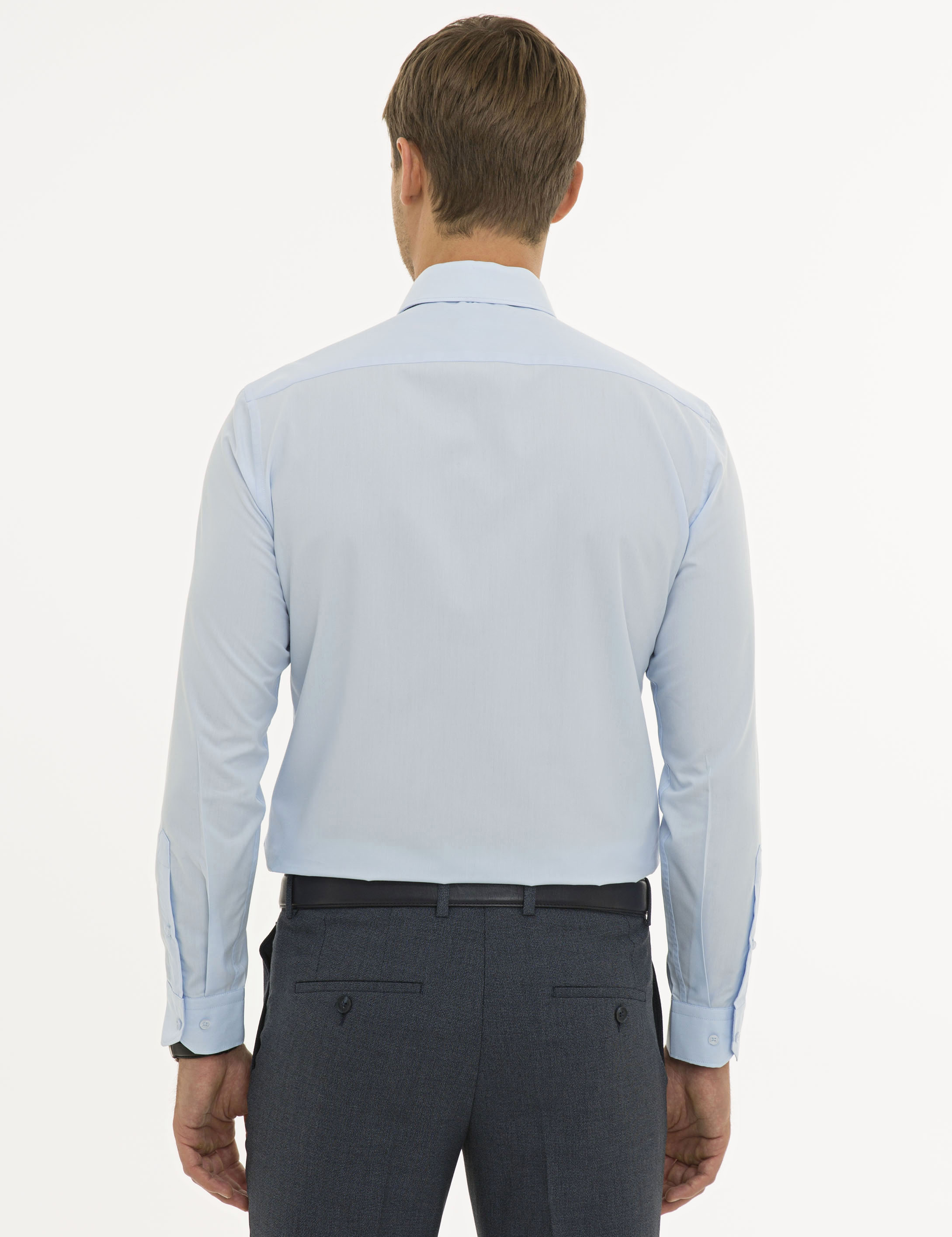 Açık Mavi Slim Fit Uzun Kollu Basic Gömlek