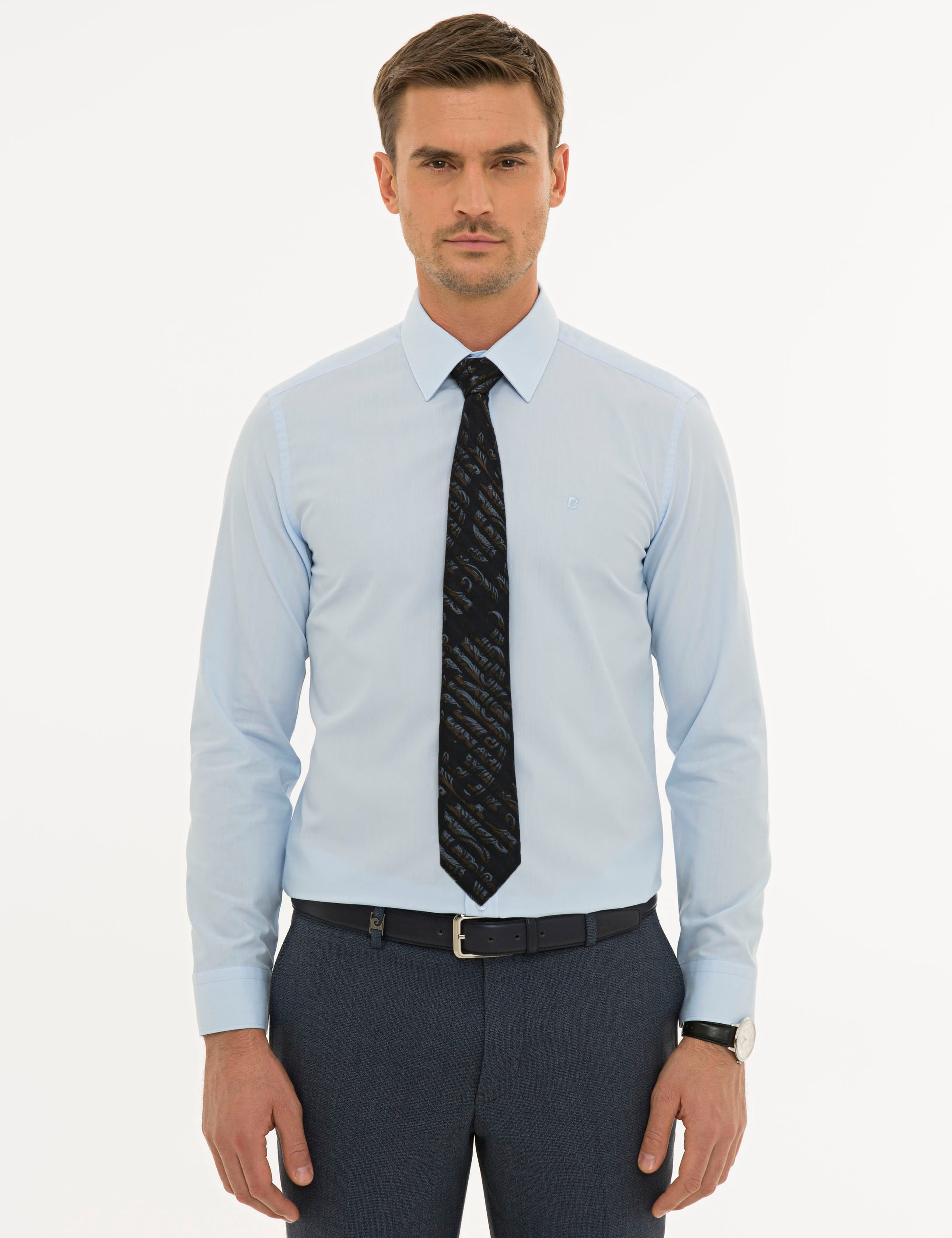 Açık Mavi Slim Fit Uzun Kollu Basic Gömlek