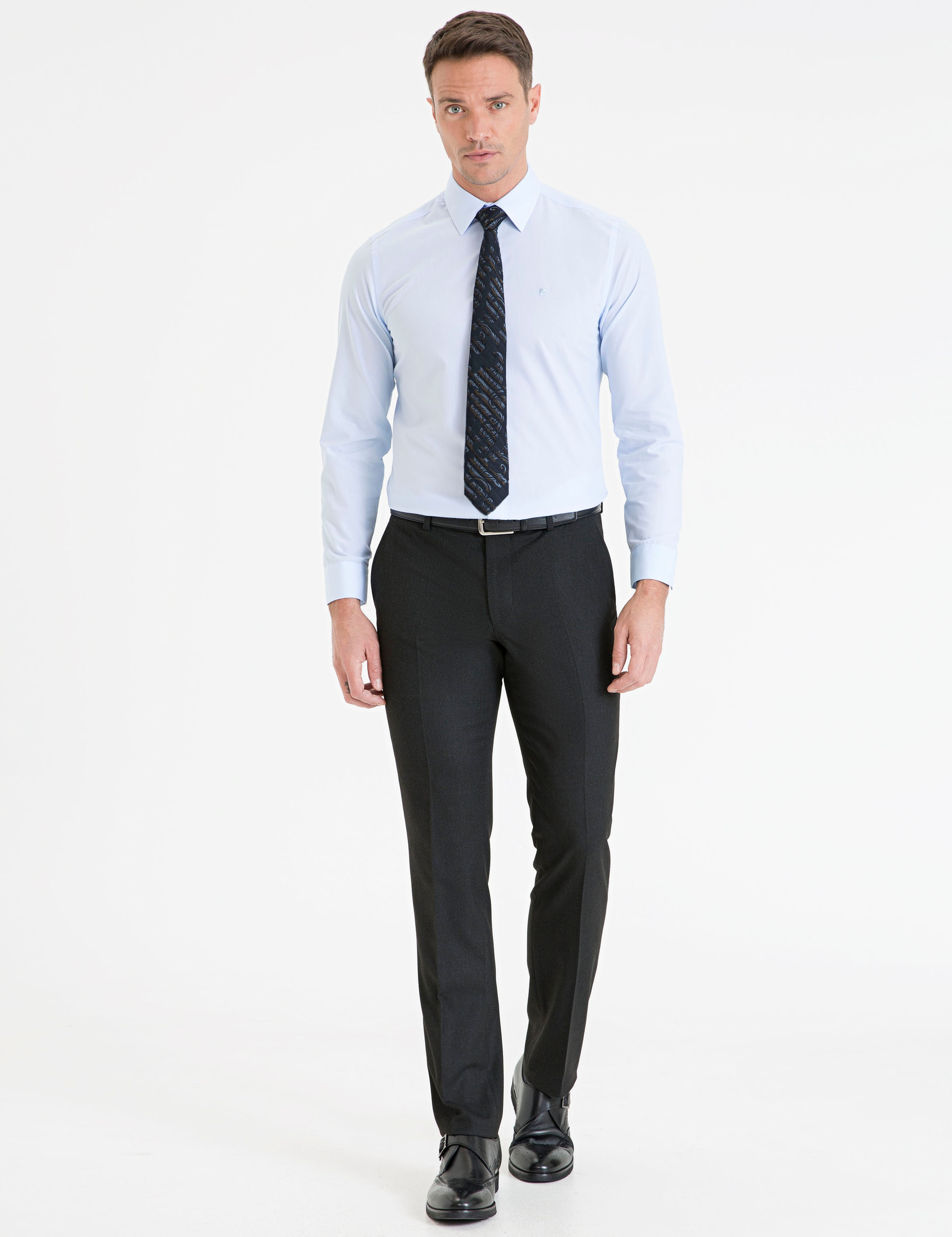 Açık Mavi Slim Fit Basic Gömlek - Image 4