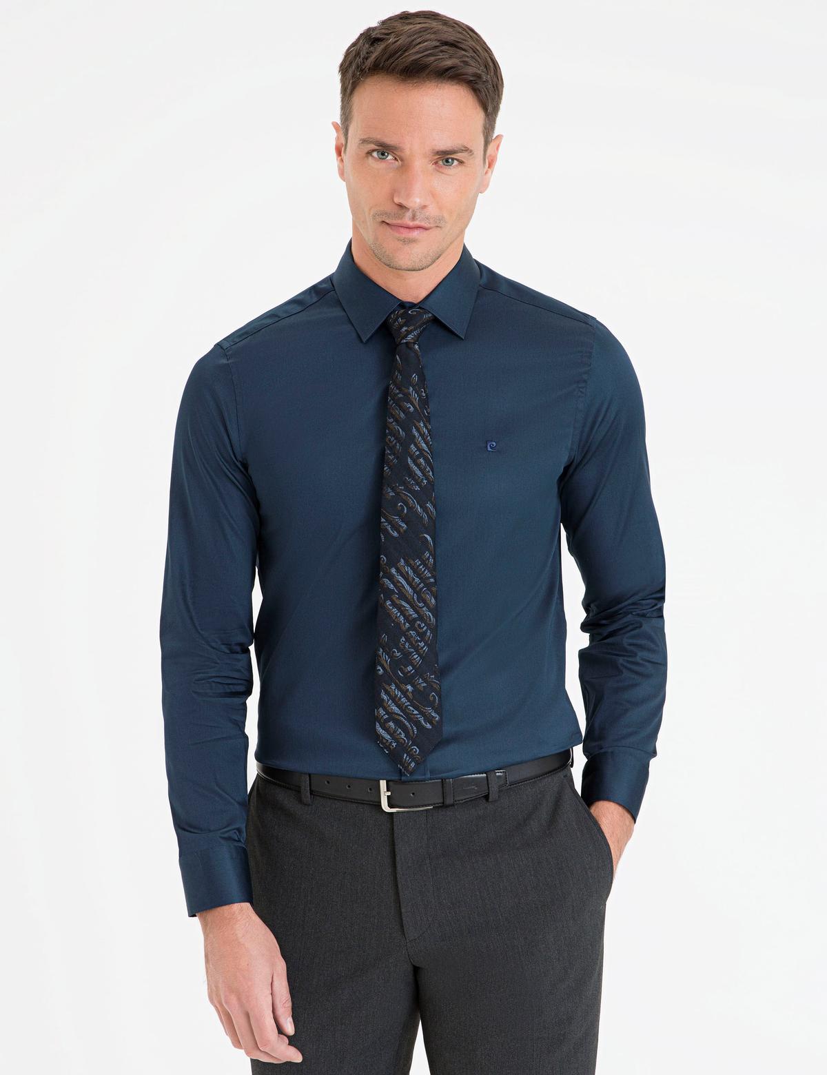 Lacivert Slim Fit Uzun Kollu Basic Gömlek