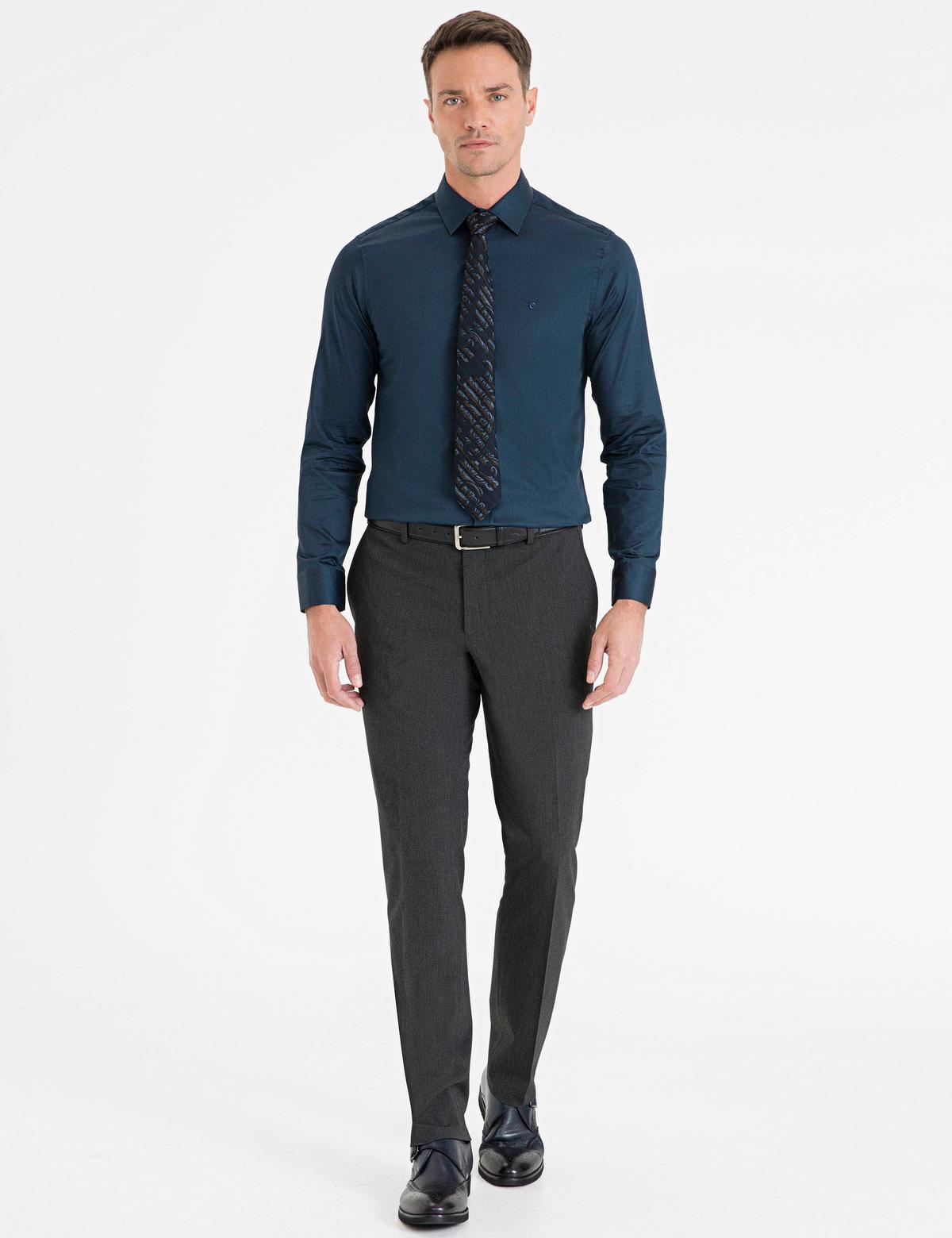 Lacivert Slim Fit Uzun Kollu Basic Gömlek - 50223100028