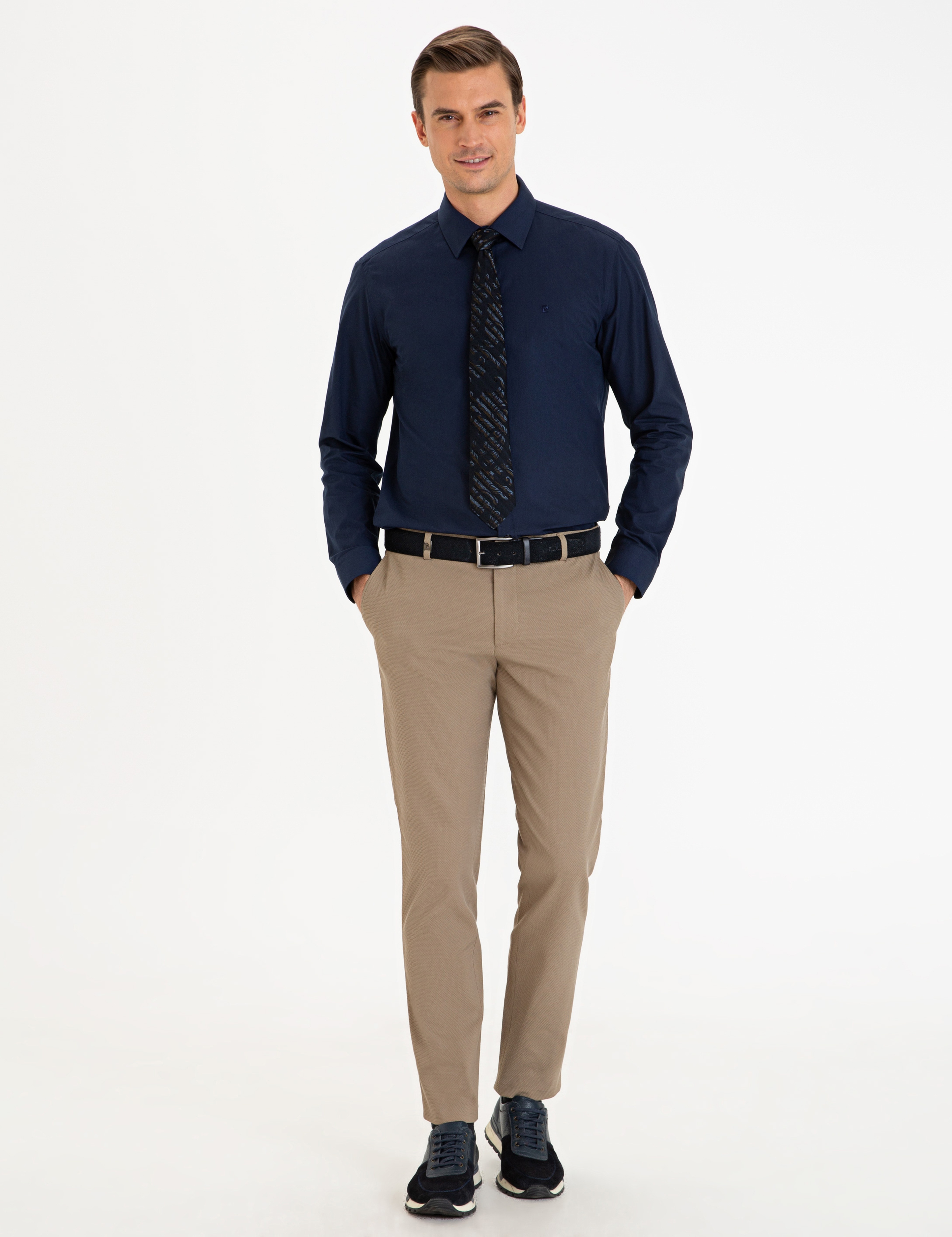 Lacivert Slim Fit Basic Gömlek - Image 4