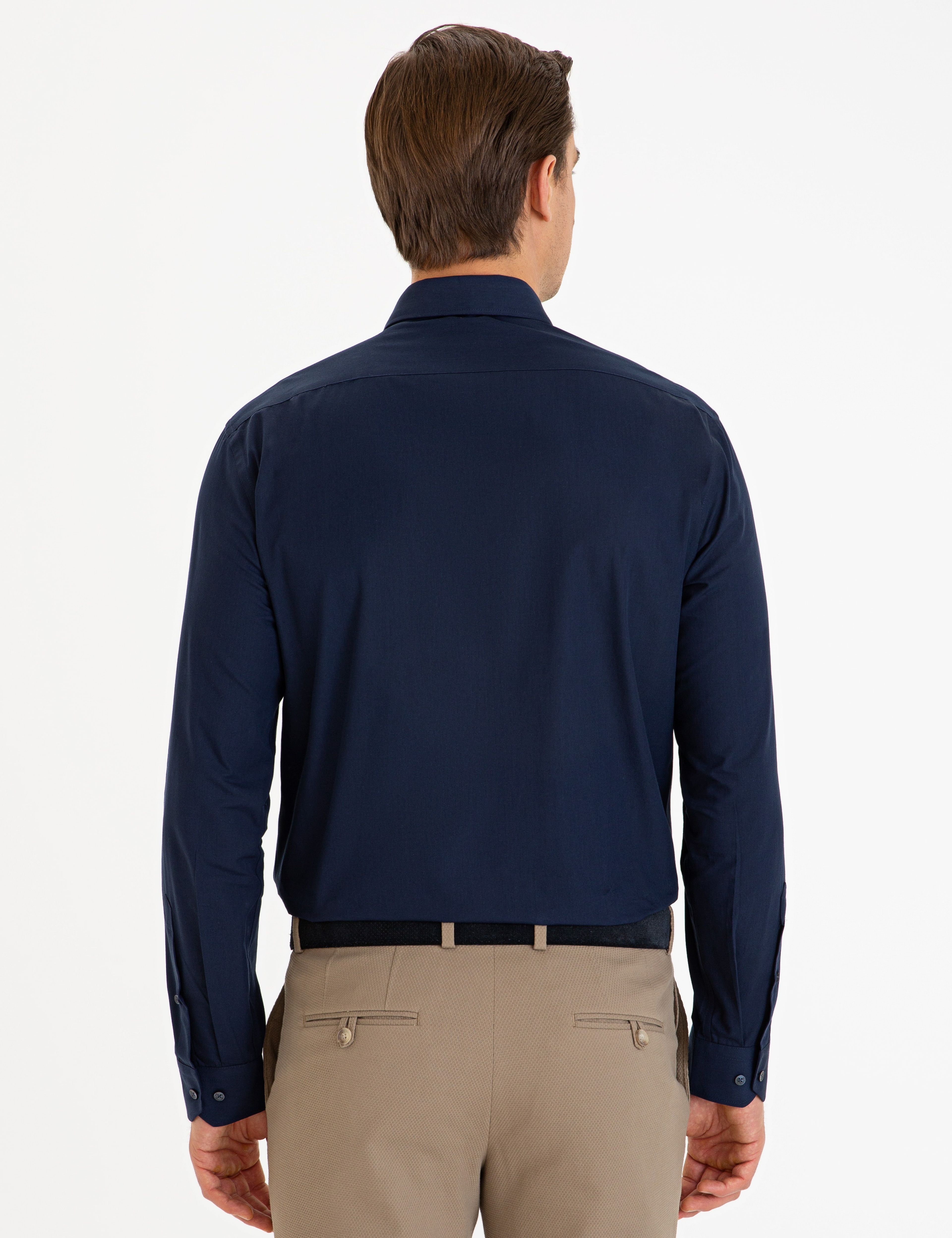 Lacivert Slim Fit Basic Gömlek - Image 3