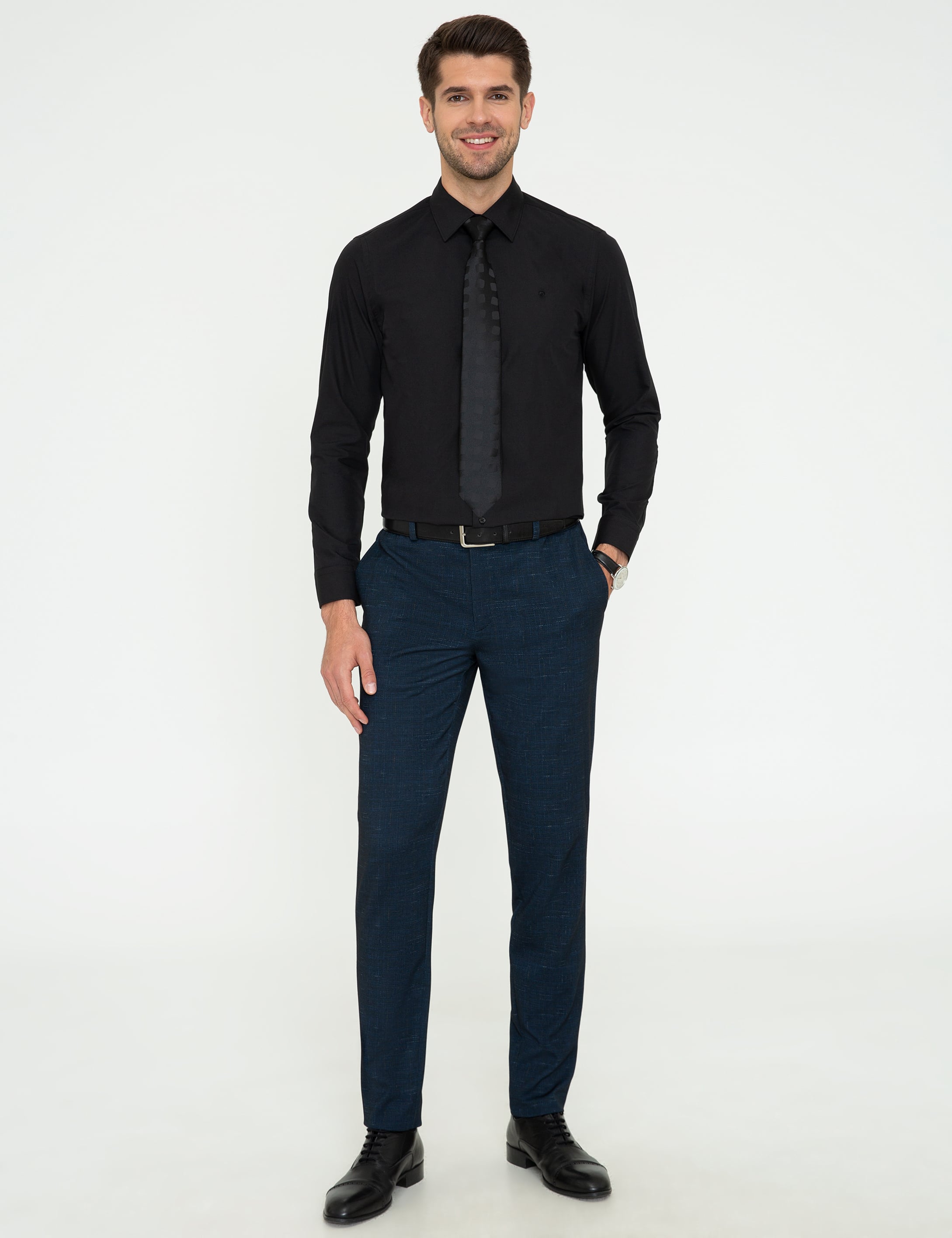 Siyah Slim Fit Basic Gömlek - Image 4