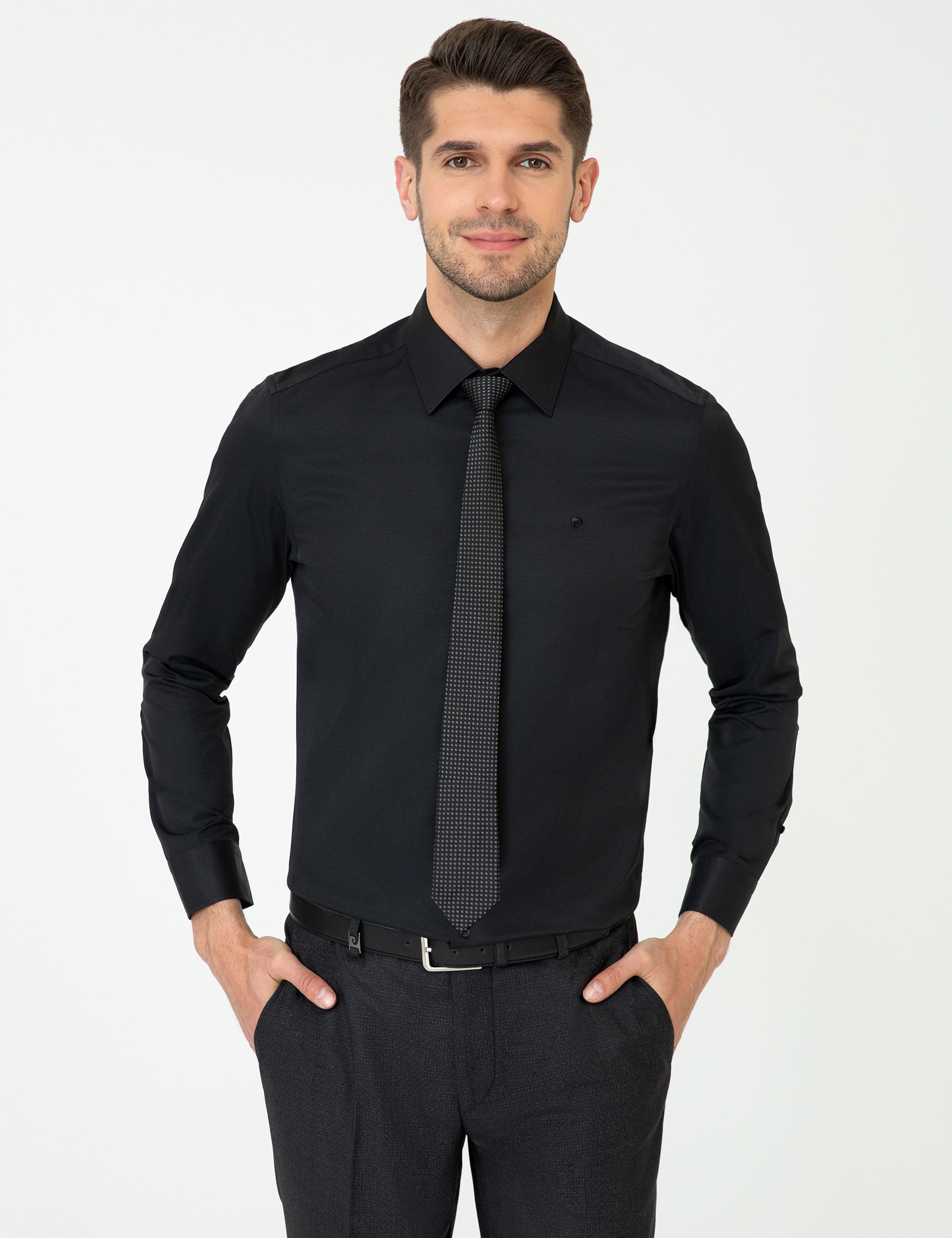 Siyah Slim Fit Uzun Kollu Klasik Gömlek