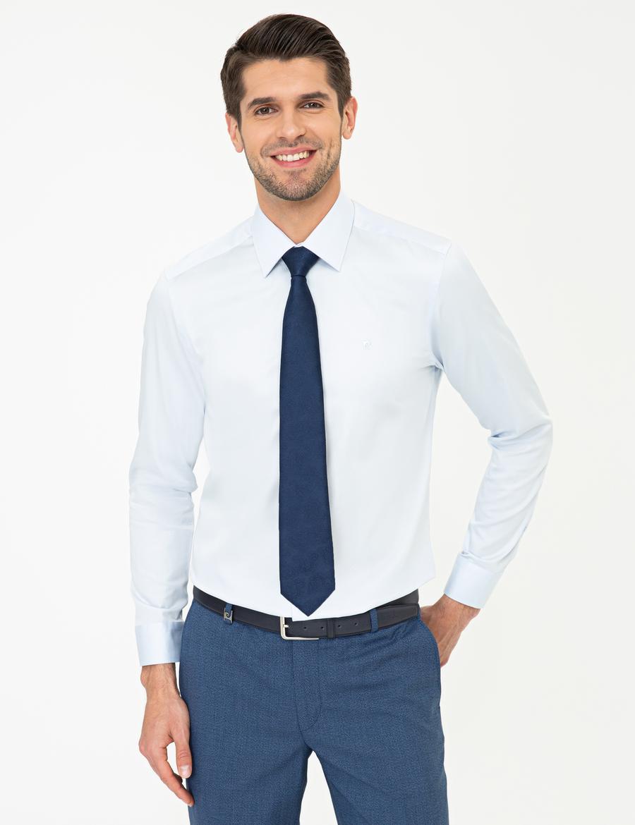 Açık Mavi Slim Fit Uzun Kollu Basic Gömlek
