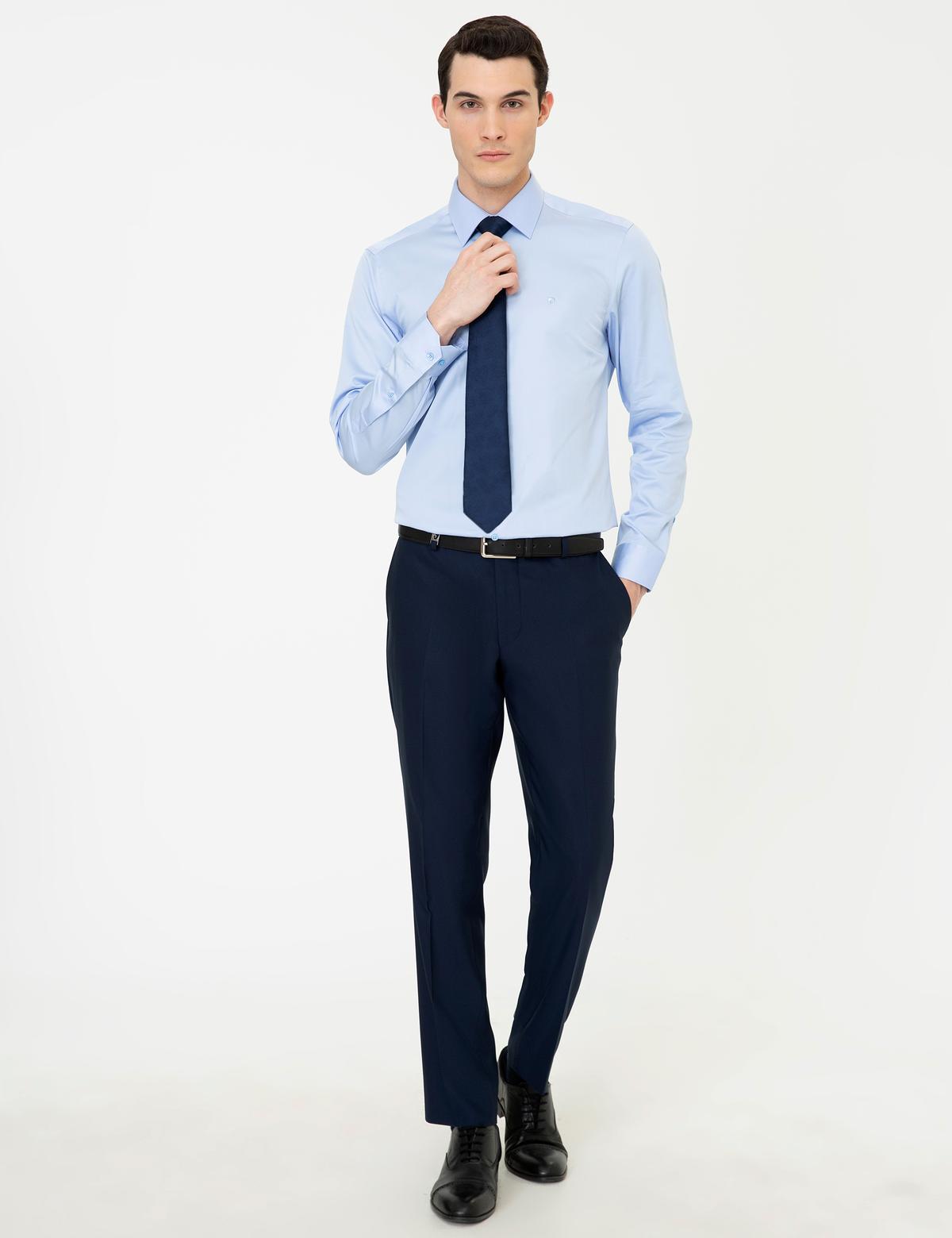 Koyu Mavi Slim Fit Uzun Kollu Basic Gömlek - 50243307035